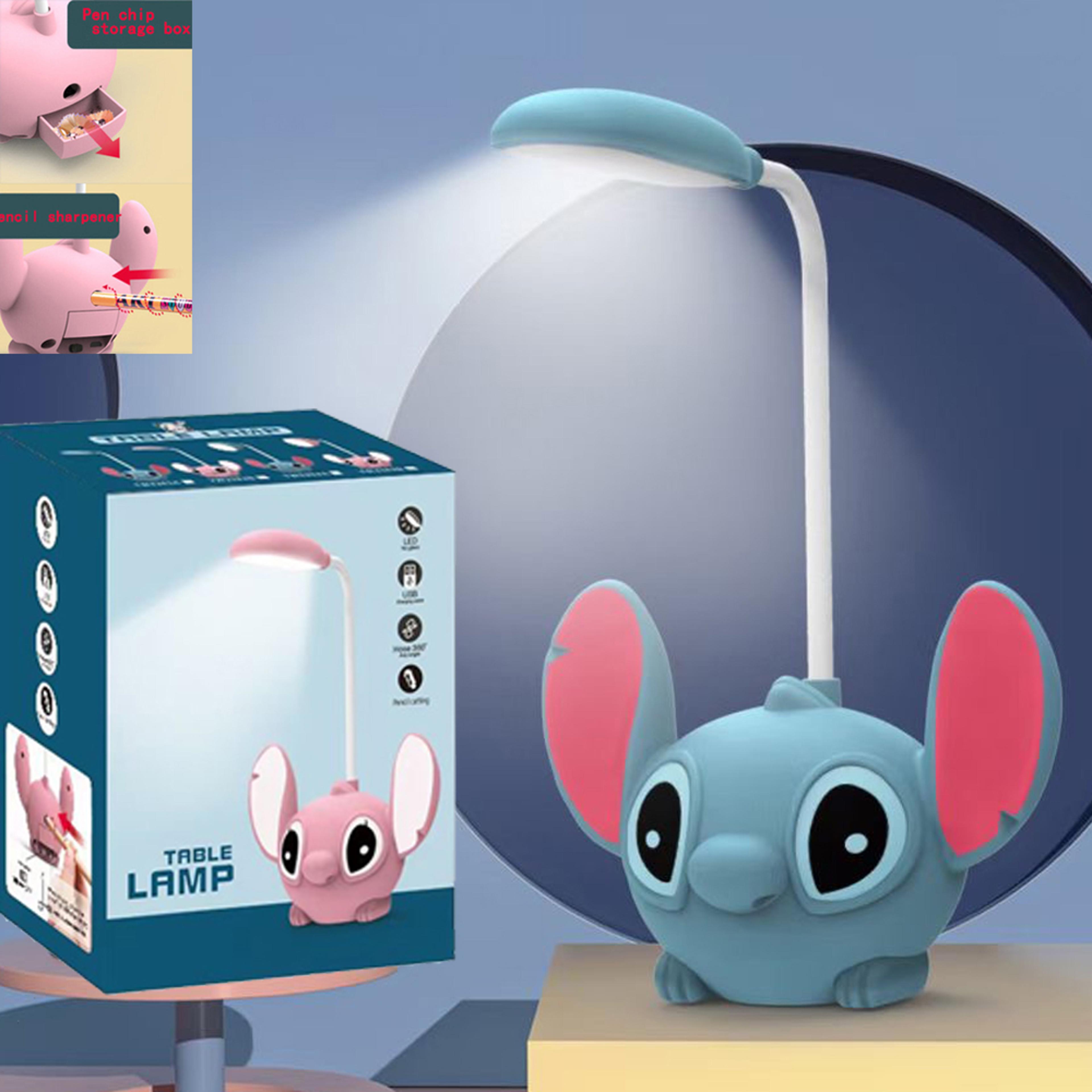 cute disney lilo and stitch led desk lamp with pencil sharpener, foldable usb rechargeable study light gift