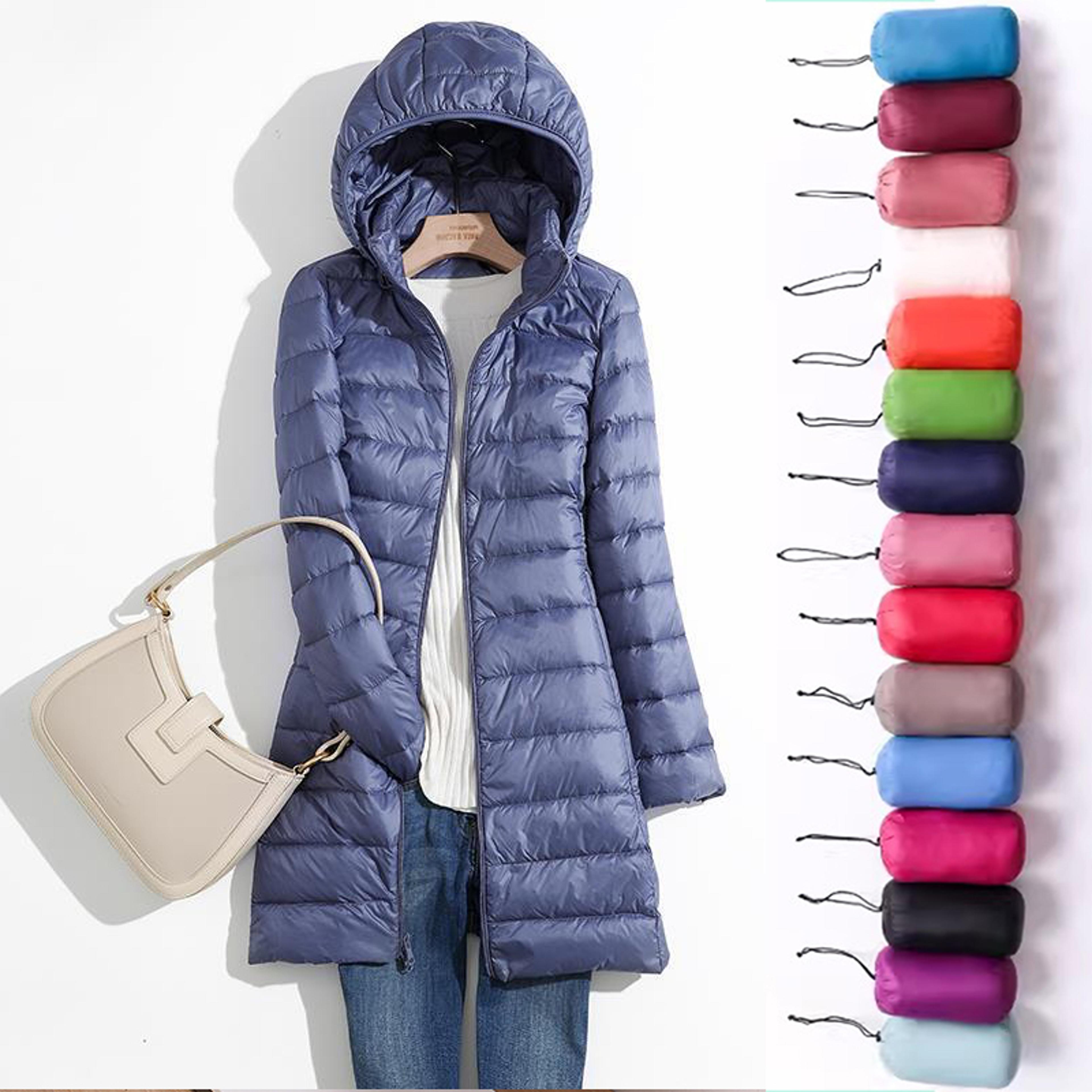 fall womens jacket, autumn winter ultra lightweight packable hooded puffer coat, korean slim long female coat