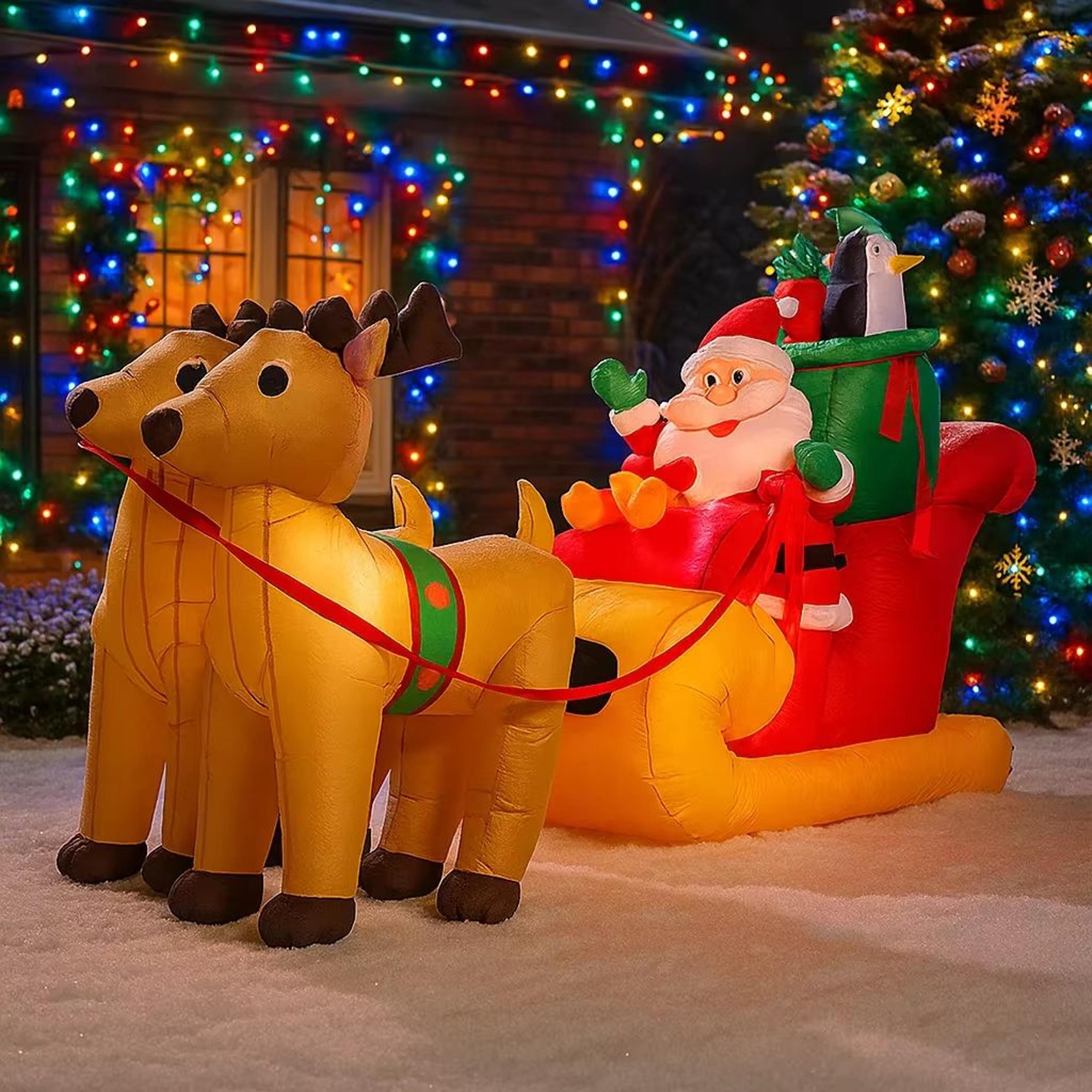 inflatable christmas decoration santa claus reindeer sleigh, led home yard ornament, holiday party outdoor toy