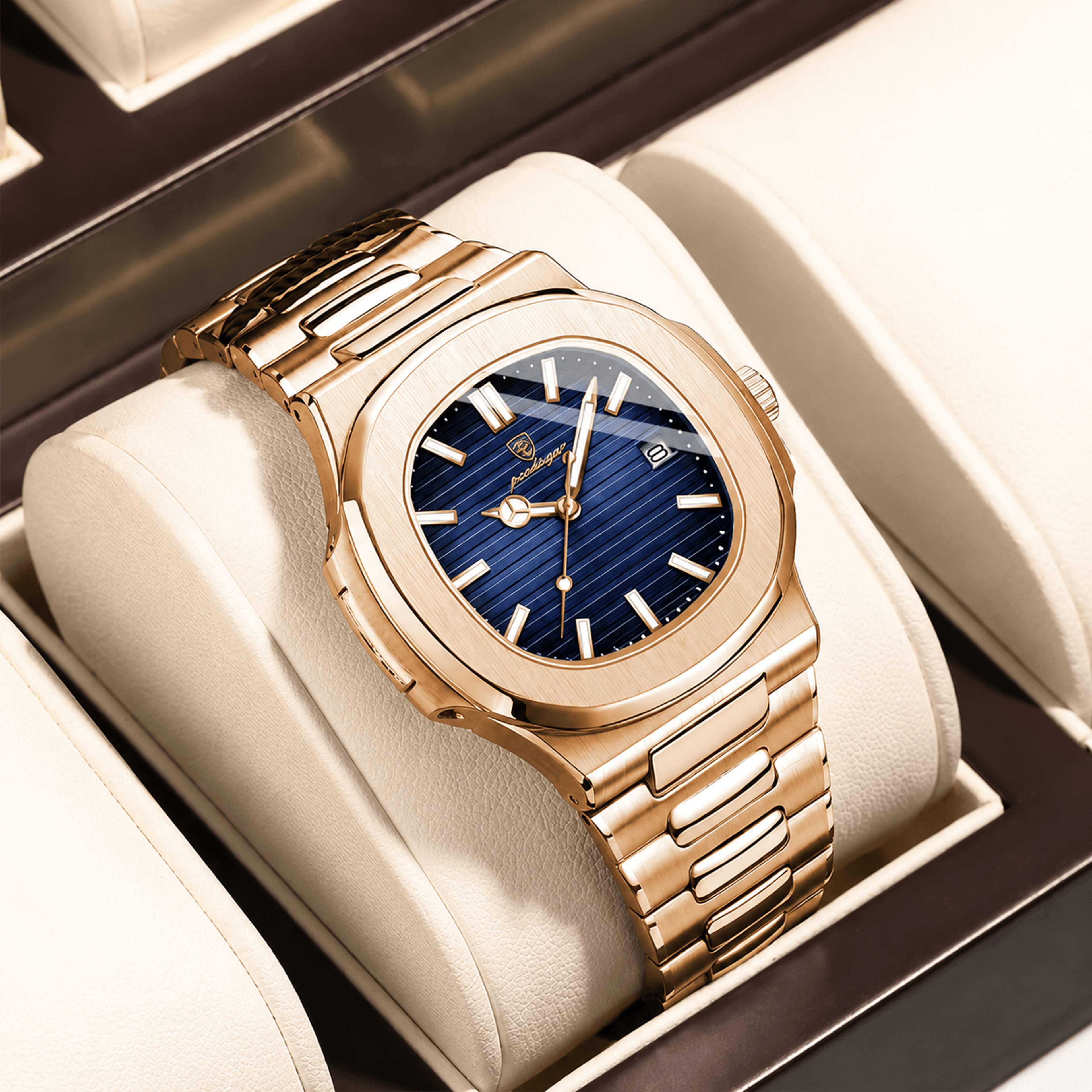 fashion square quartz watch for men, waterproof luminous date stainless steel, business luxury wristwatch