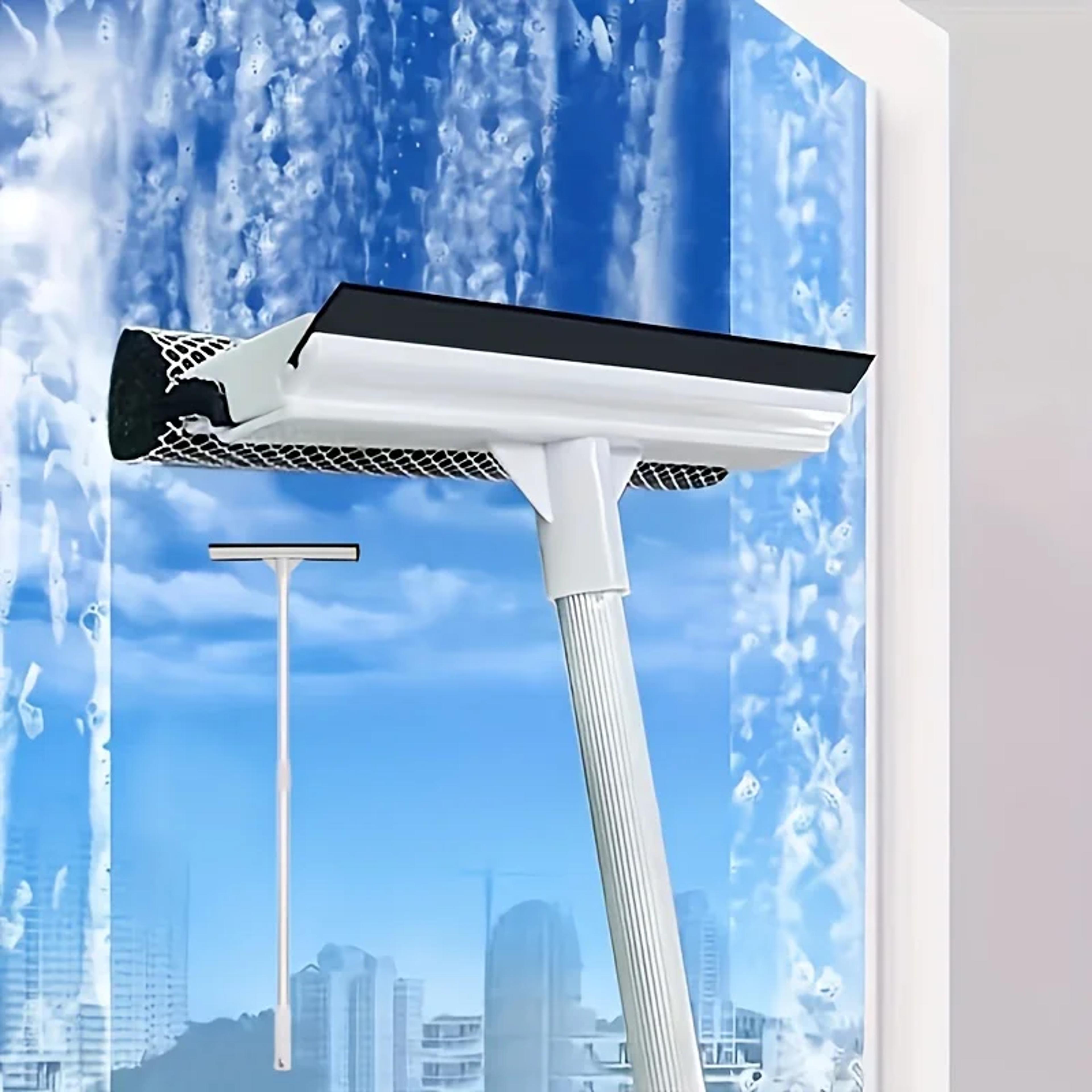 window cleaning tool with retractable pole & streak-free glass squeegee