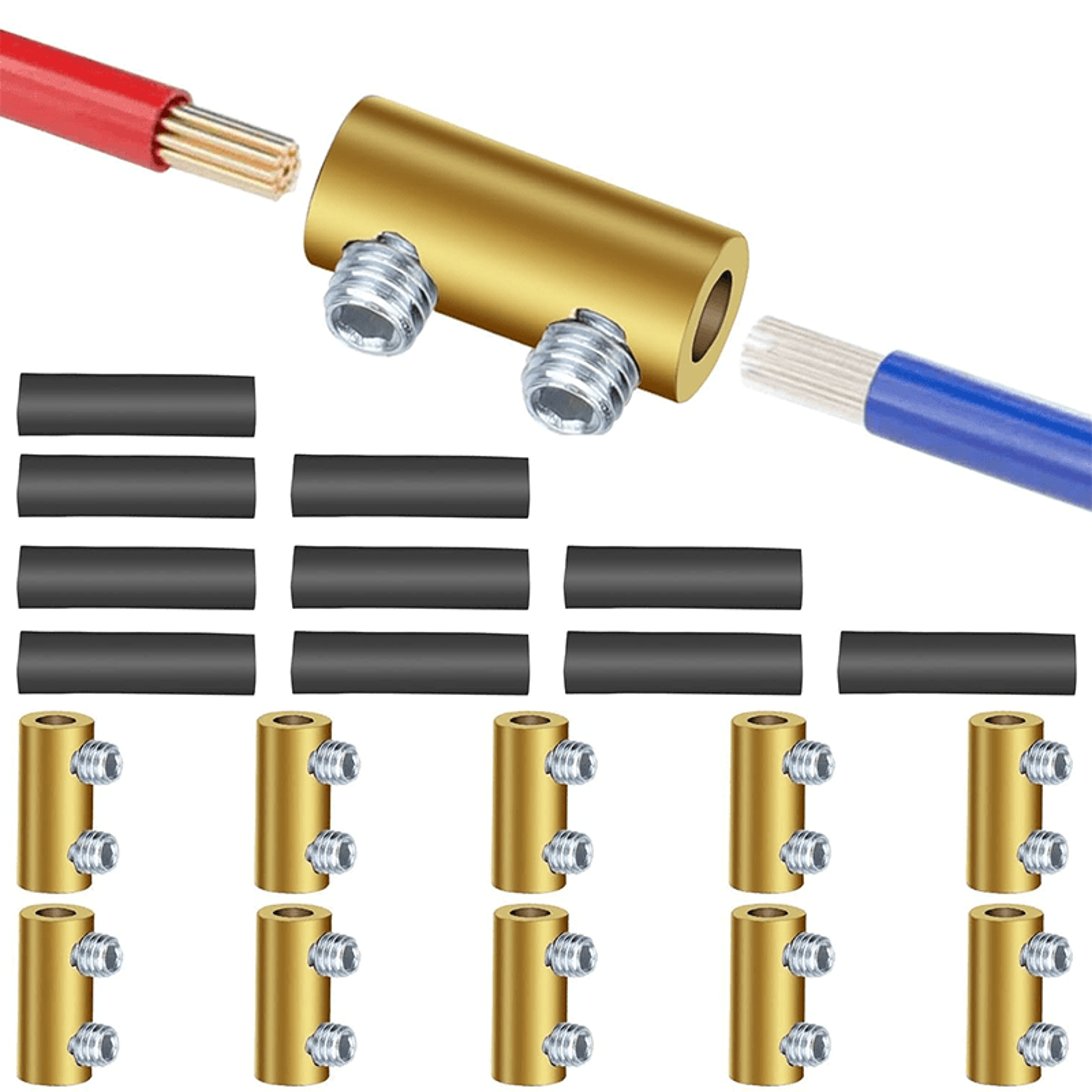 10 awg wire connector nut kit quick wiring terminals, copper connectors with screws, heat shrink tubes & wrench