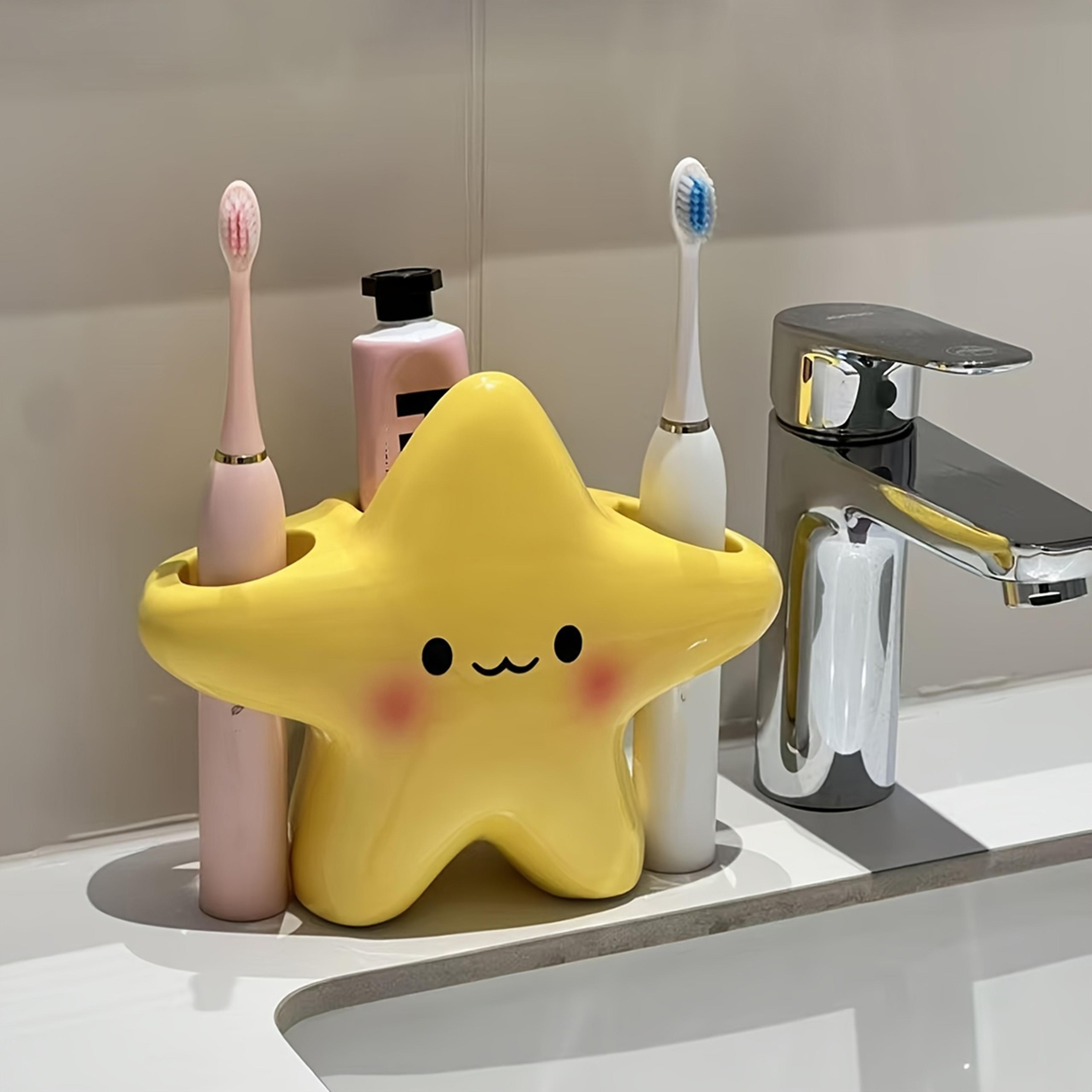cute star kids toothbrush holder and space saving bathroom organizer