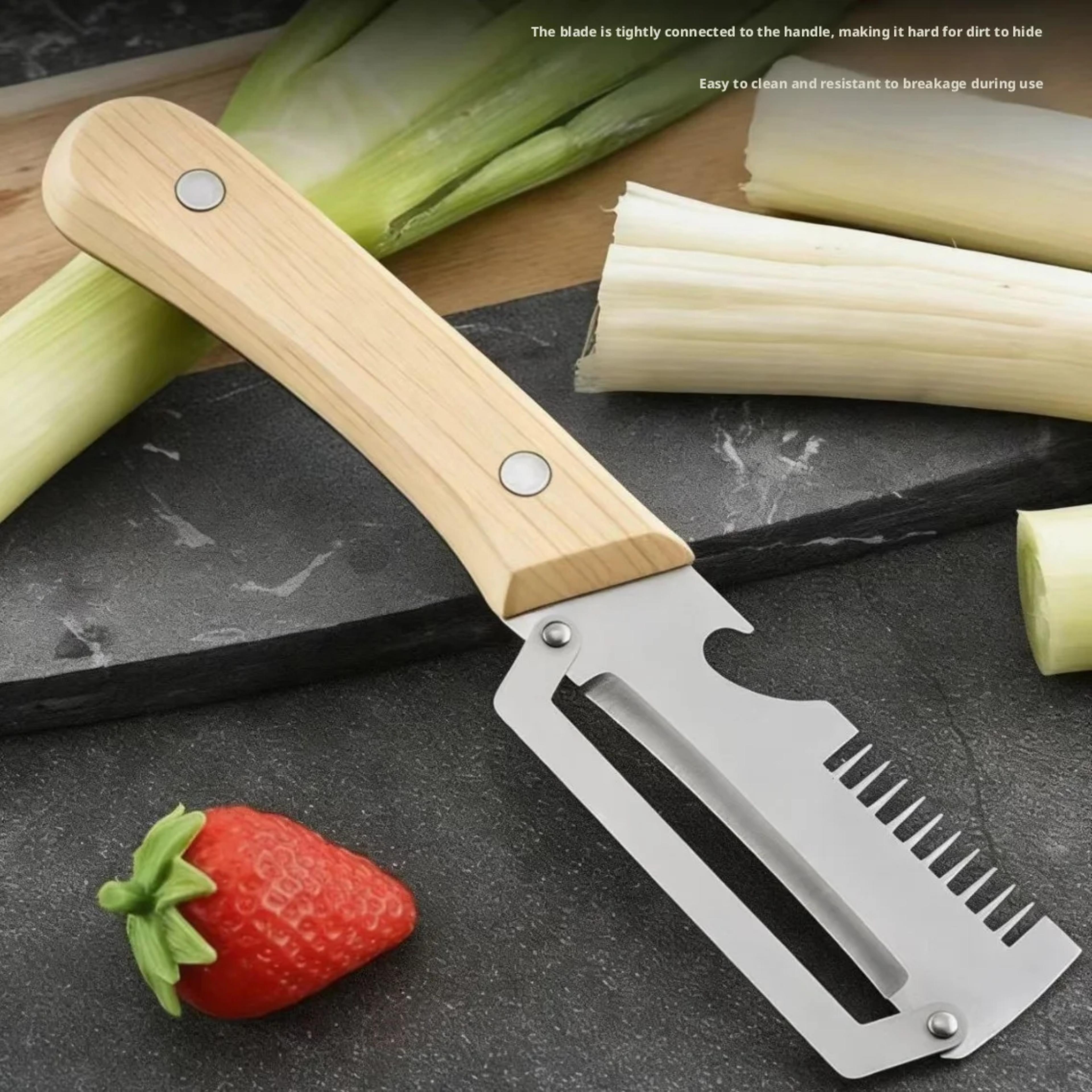 stainless steel paring knife and wooden handle vegetable peeler