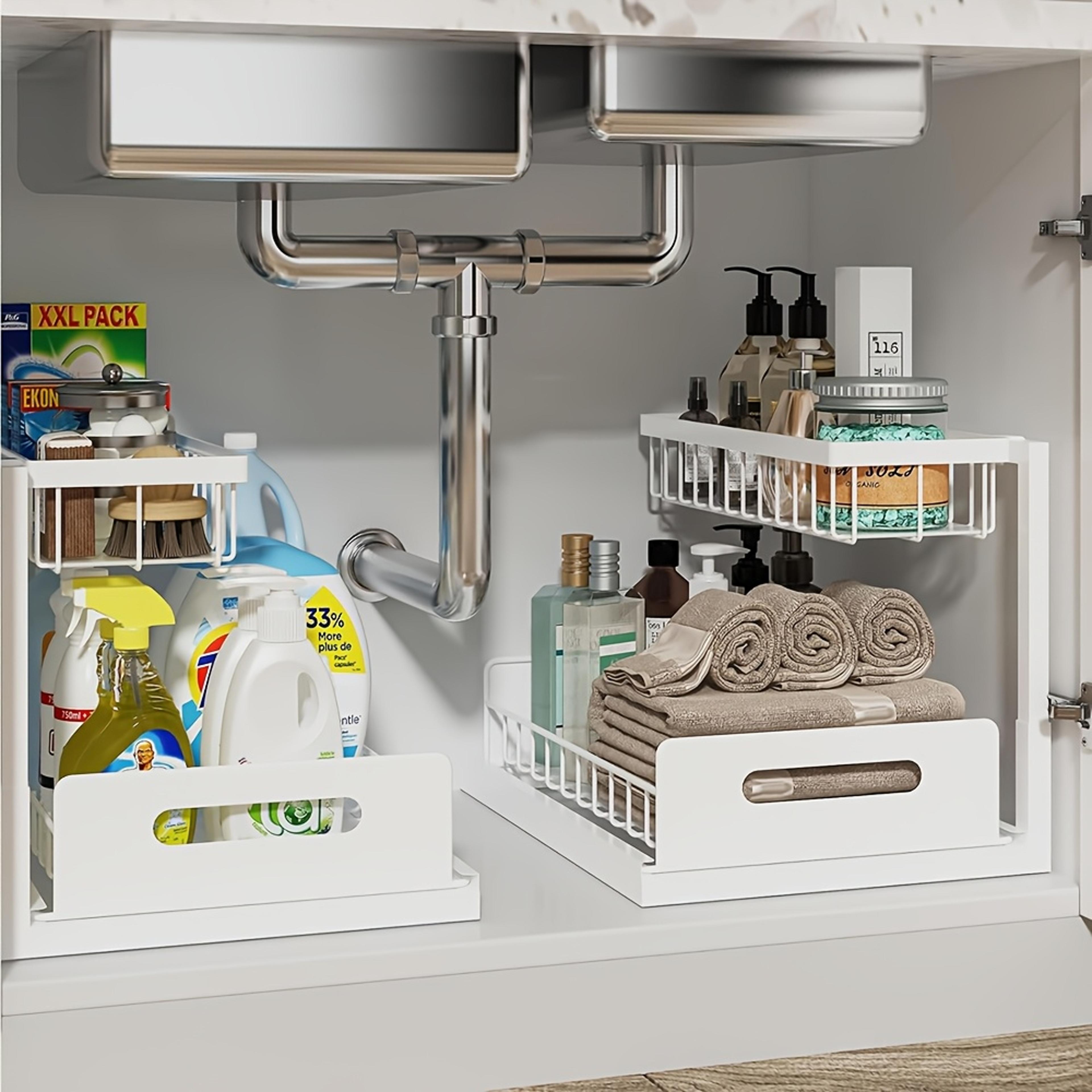 sliding under sink organizer rustproof metal pull out cabinet storage