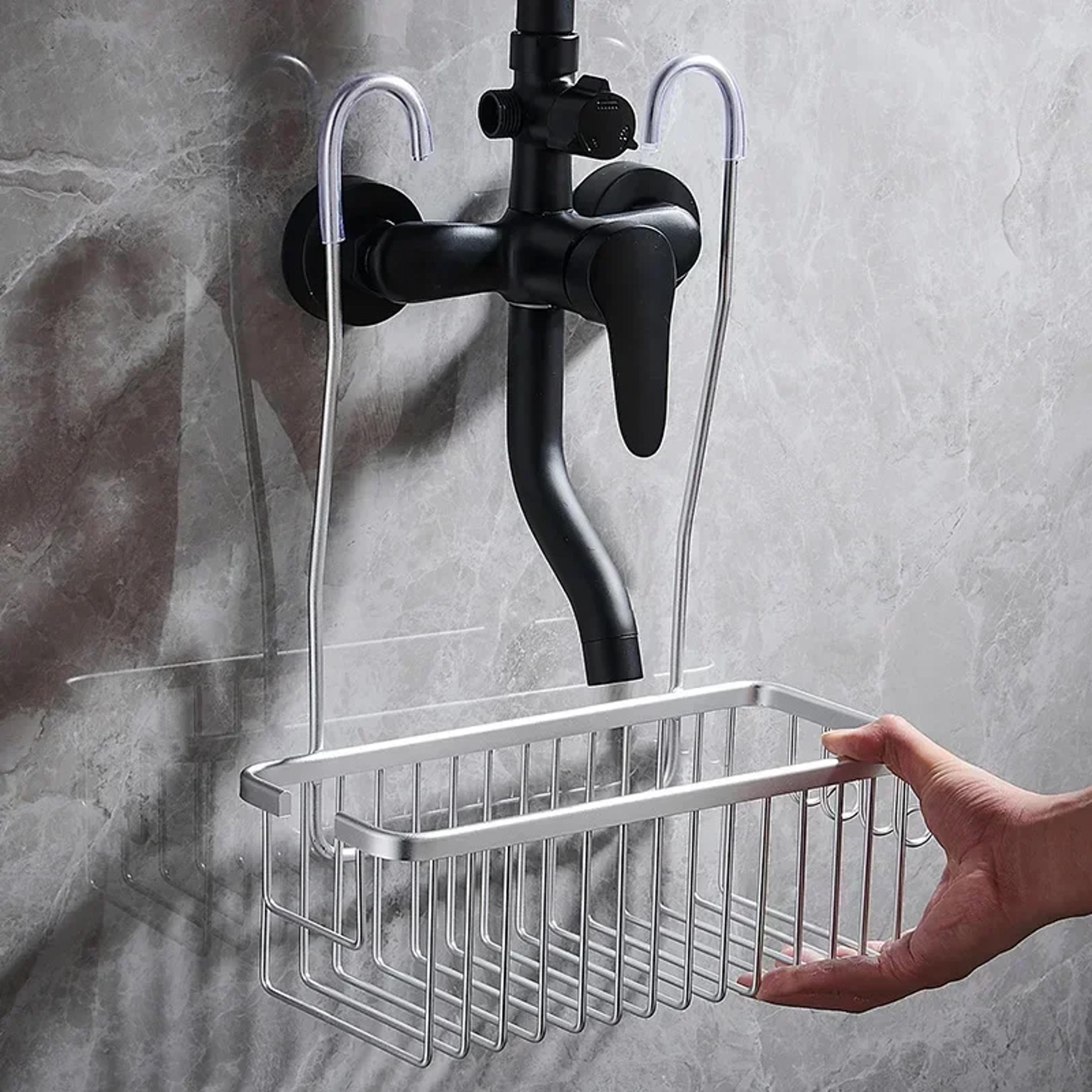 no drill aluminum shower shelf bathroom organizer and shampoo holder