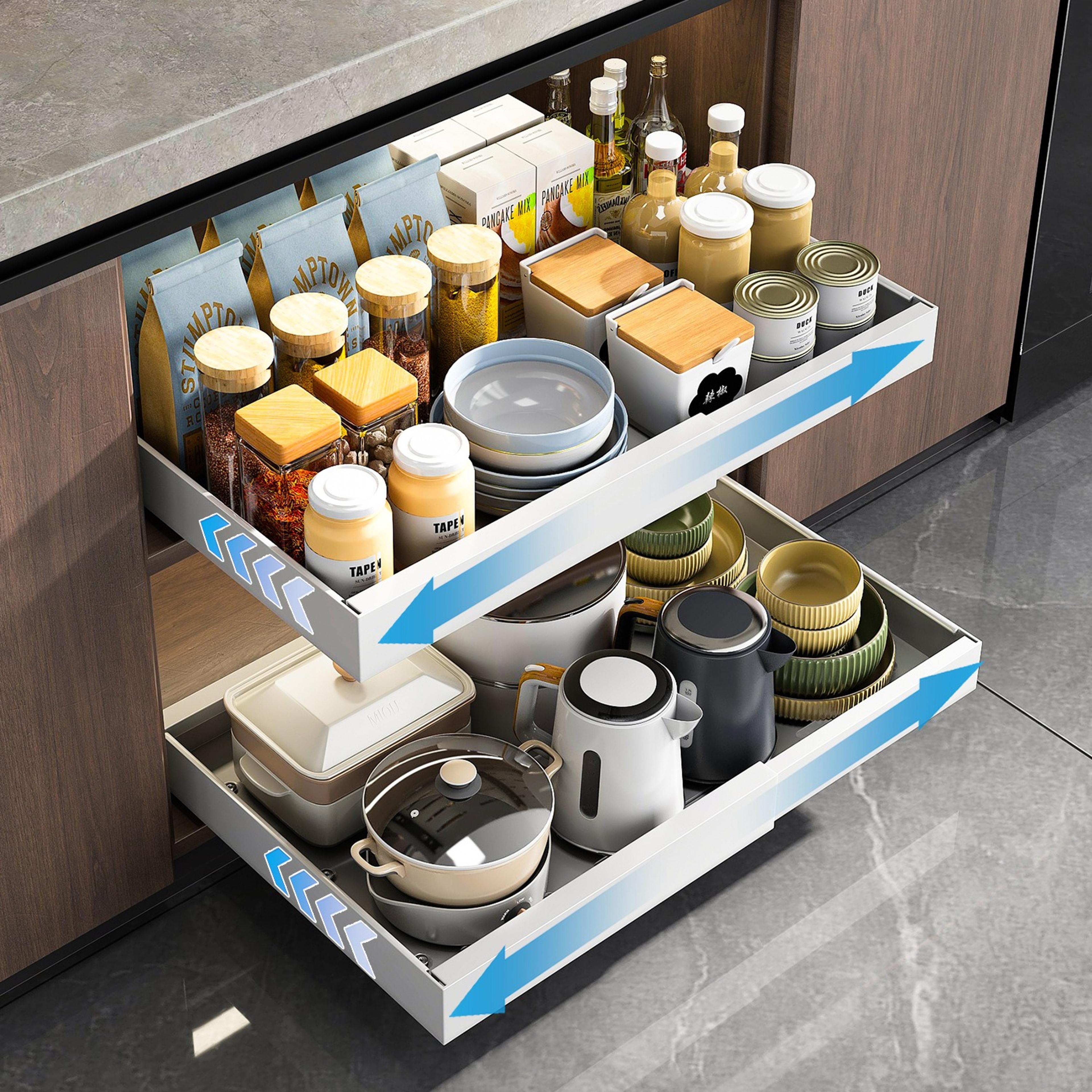 expandable pull out cabinet organizer no drill under sink storage drawer
