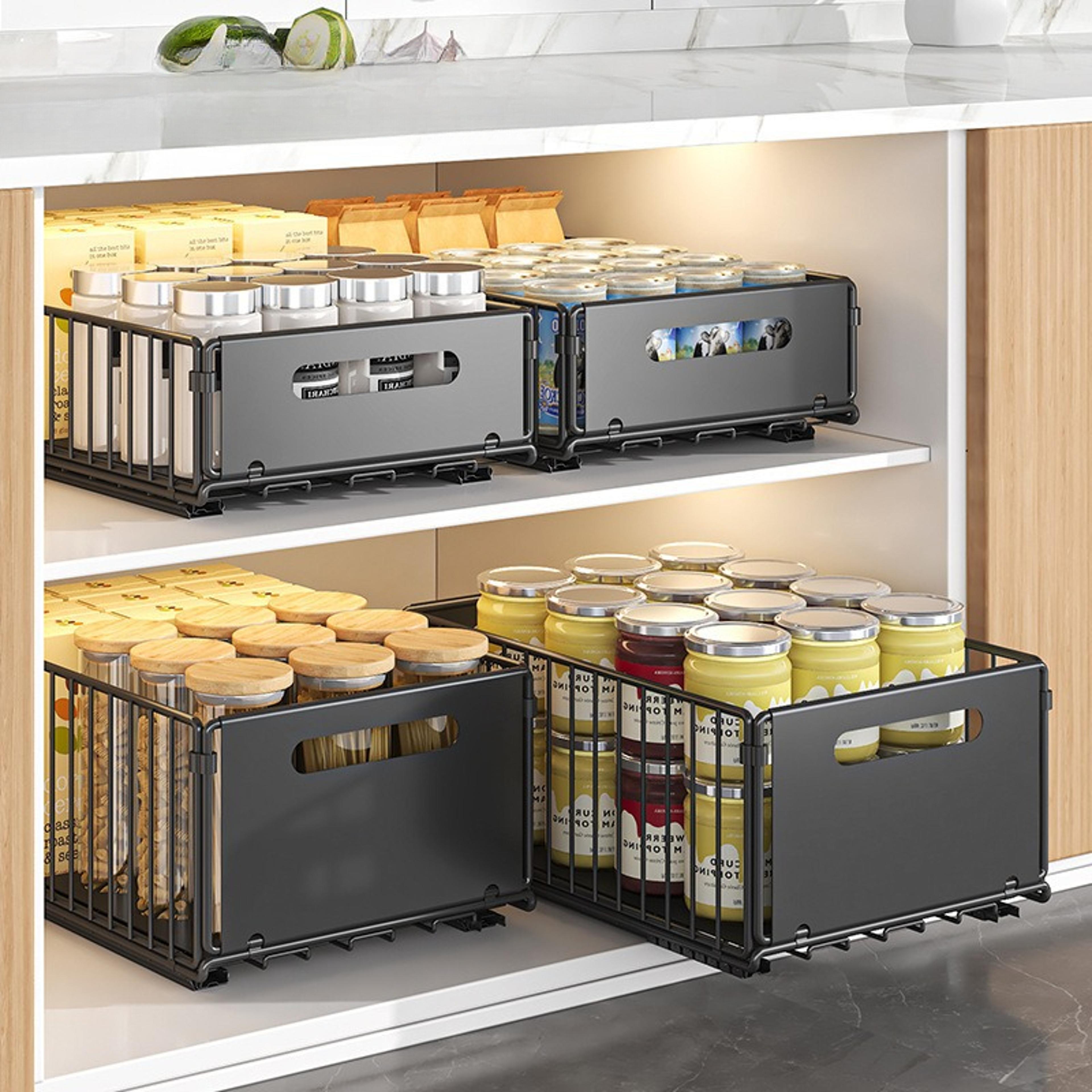 foldaway pull out cabinet organizer no drill under sink kitchen storage basket