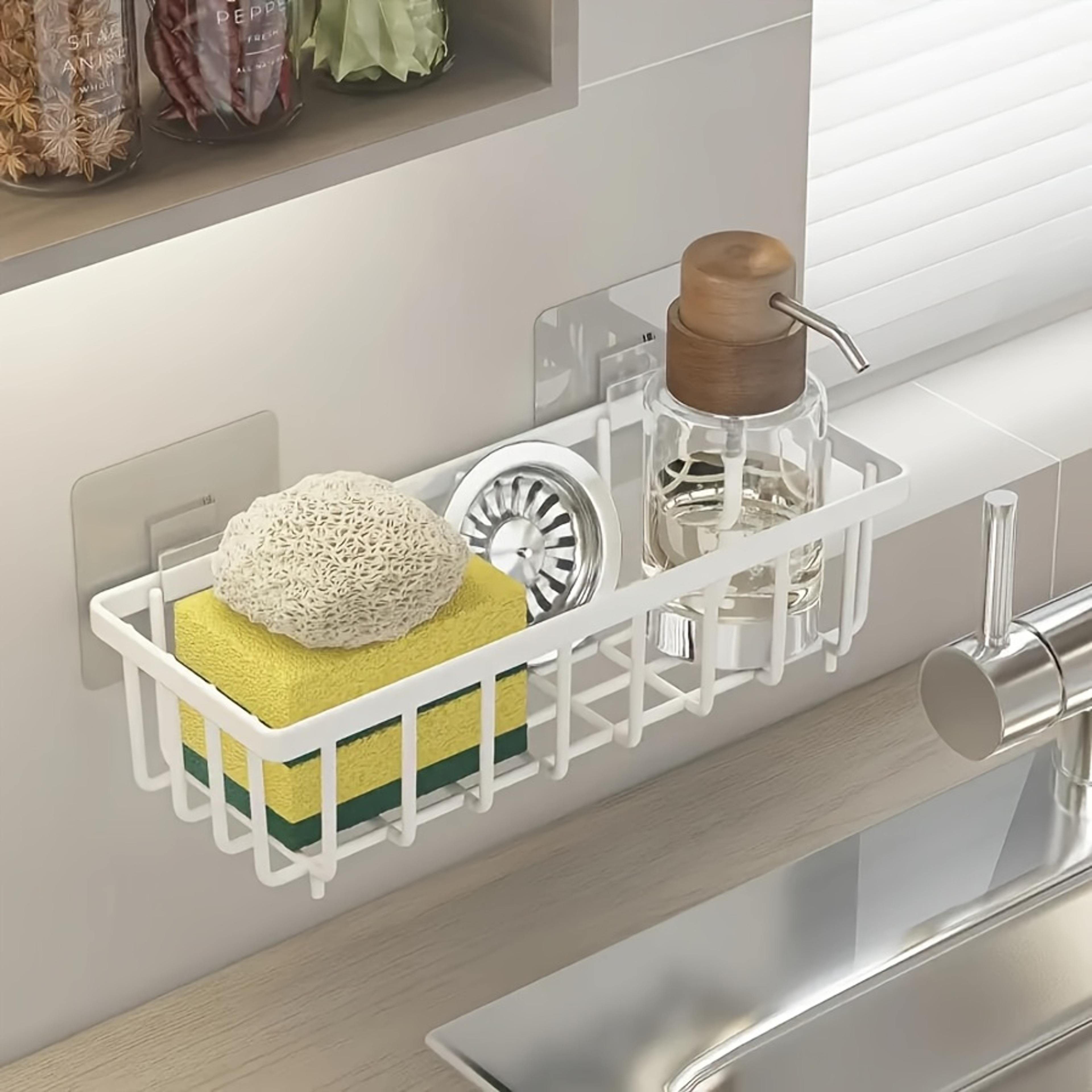 no drill kitchen sink organizer sponge brush and towel caddy