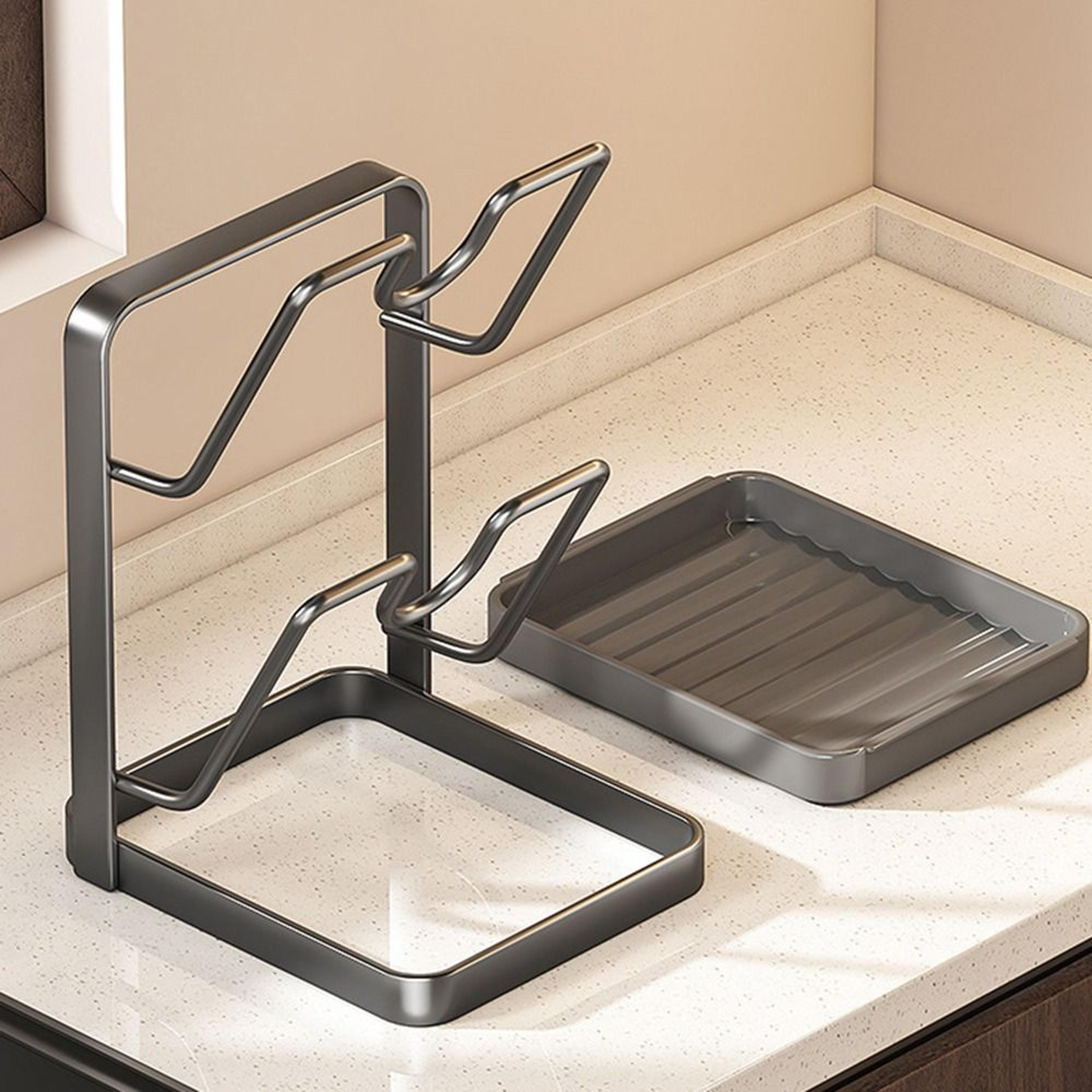 double layer pot lid organizer with drip tray and utensil rest
