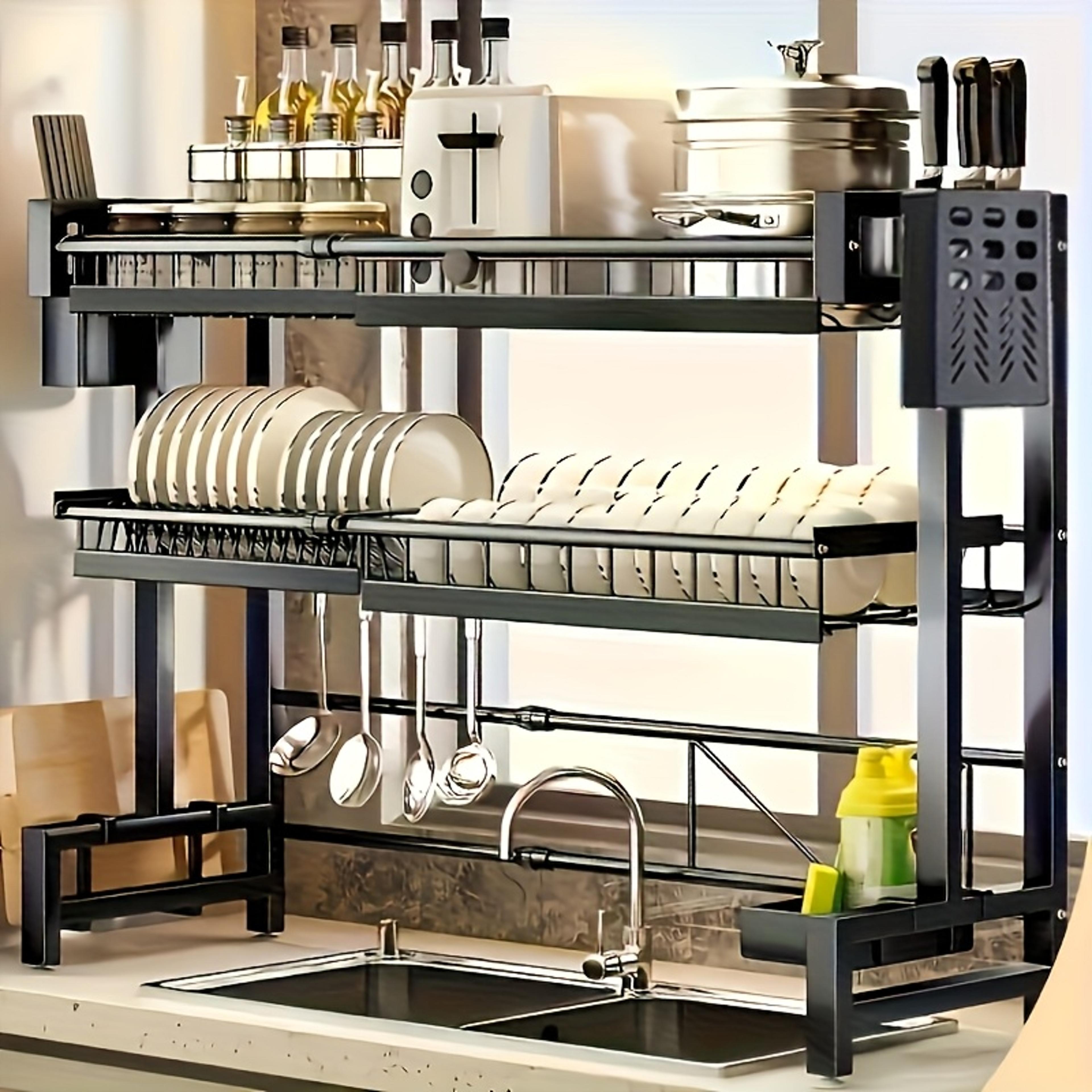 over sink dish drying rack expandable kitchen organizer with cutlery holder