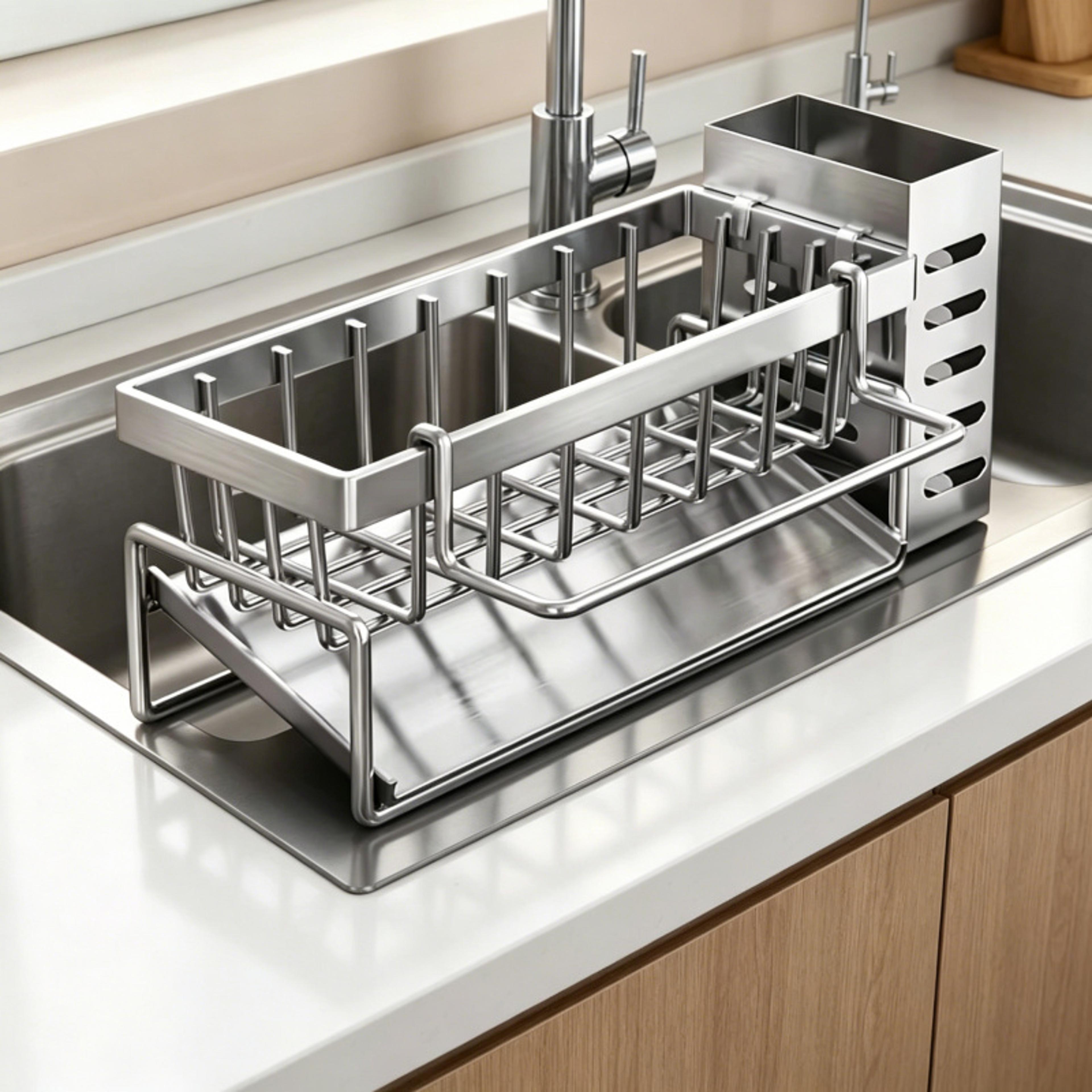 stainless steel sink caddy kitchen sink organizer with sponge and rag rack