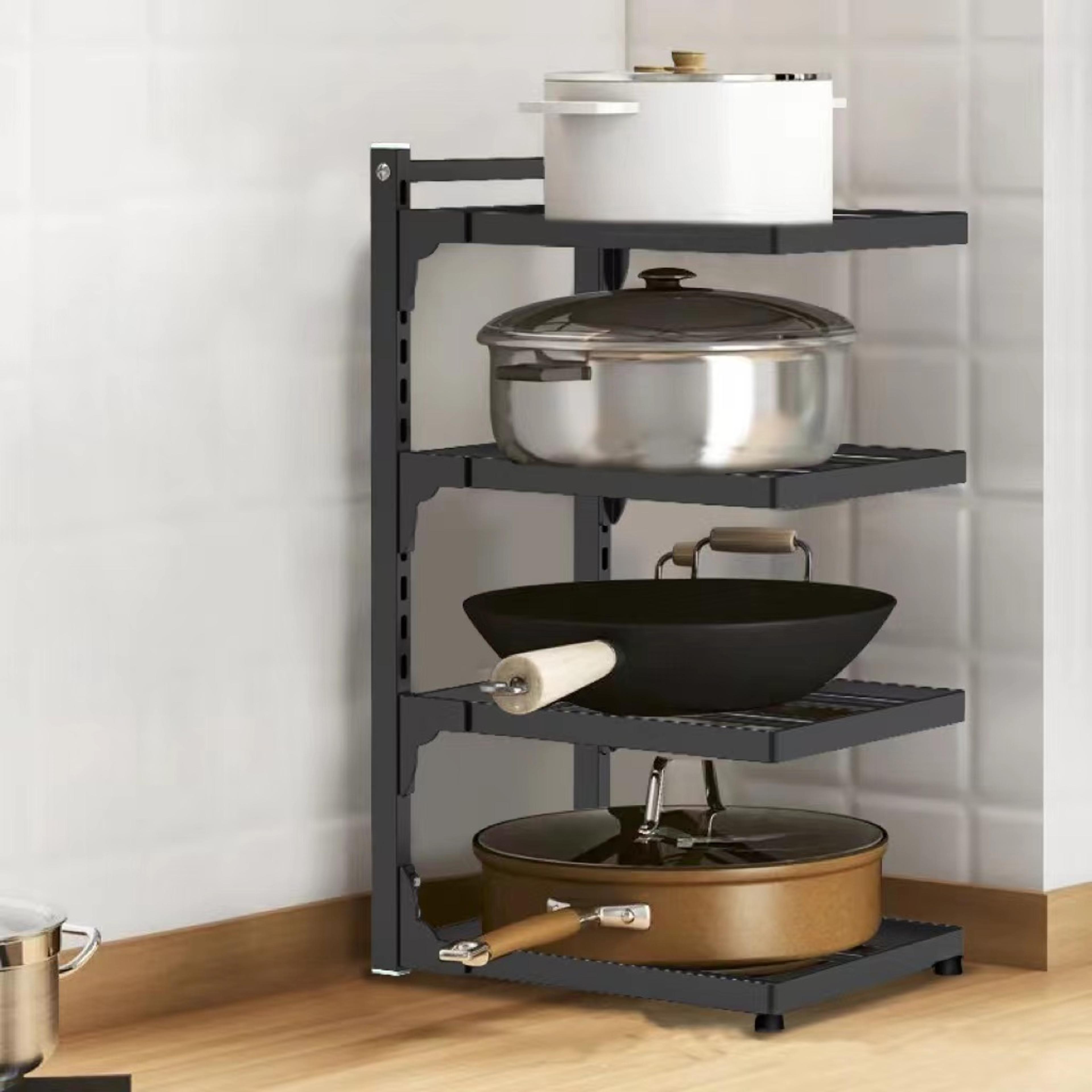 space saving adjustable pot rack and pot and pan organizer for kitchen cabinets