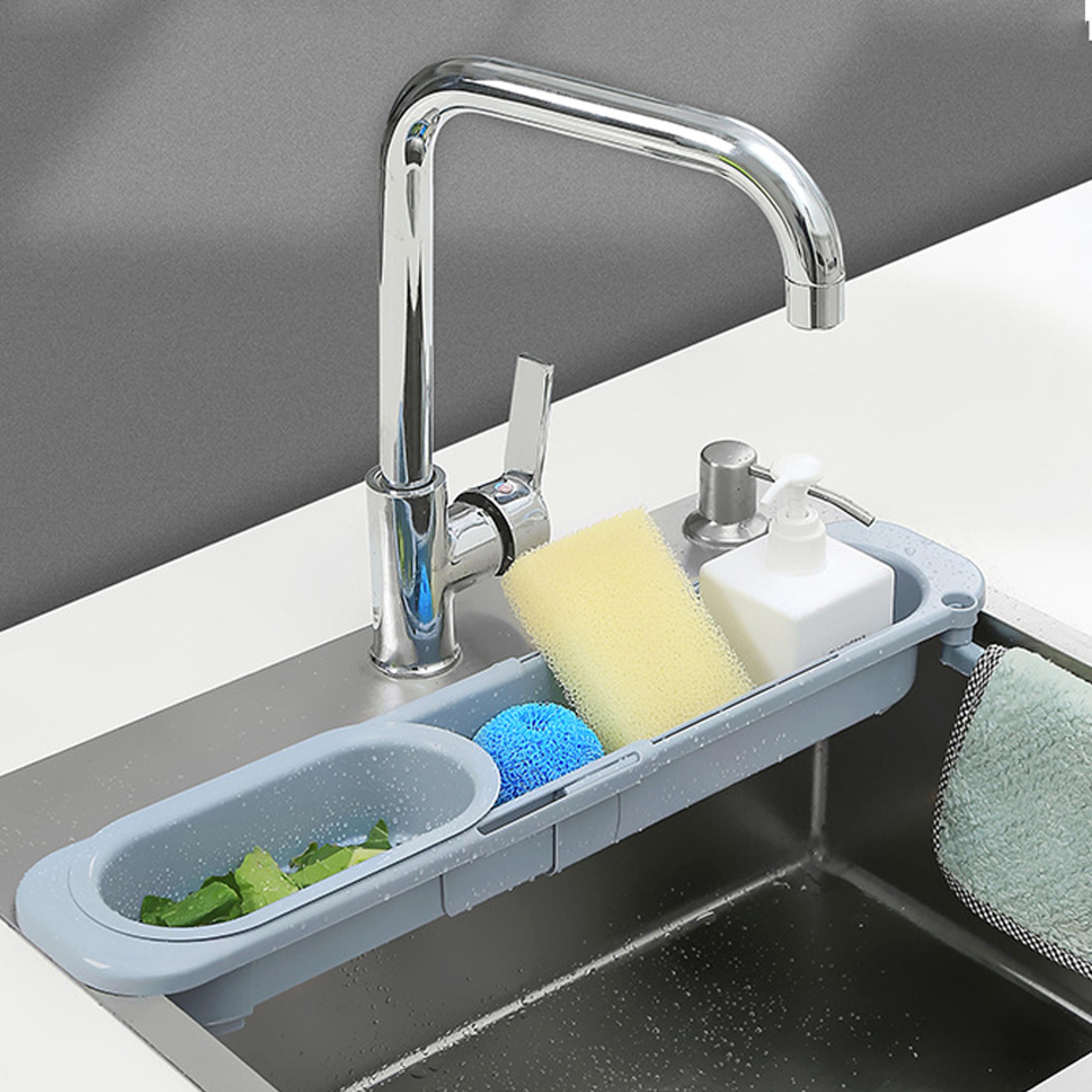 adjustable kitchen sink drain basket telescopic sink organizer with towel bar