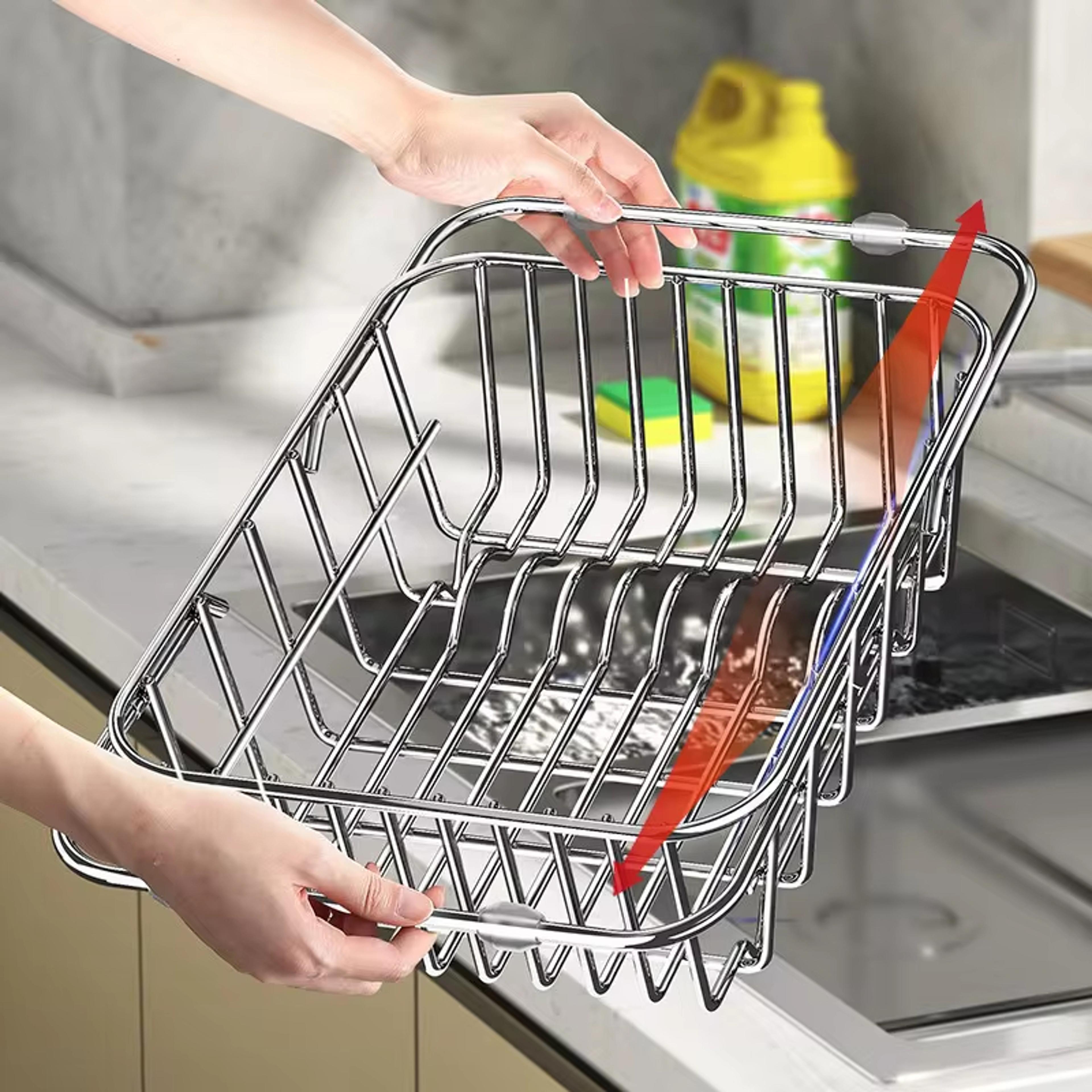 expandable stainless steel over sink drain basket and dish drying rack