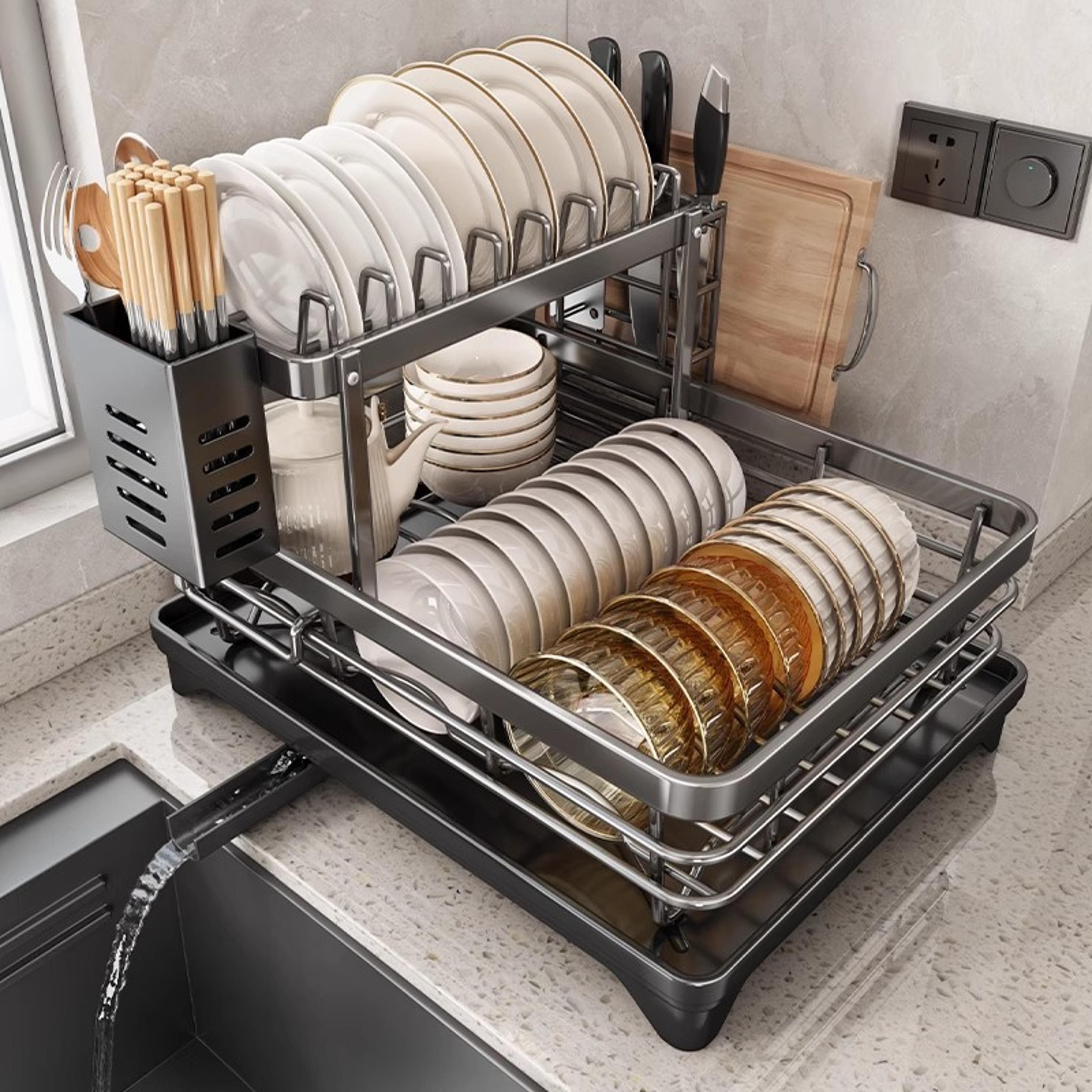 adjustable stainless steel dish drying rack with drainboard over sink organizerss