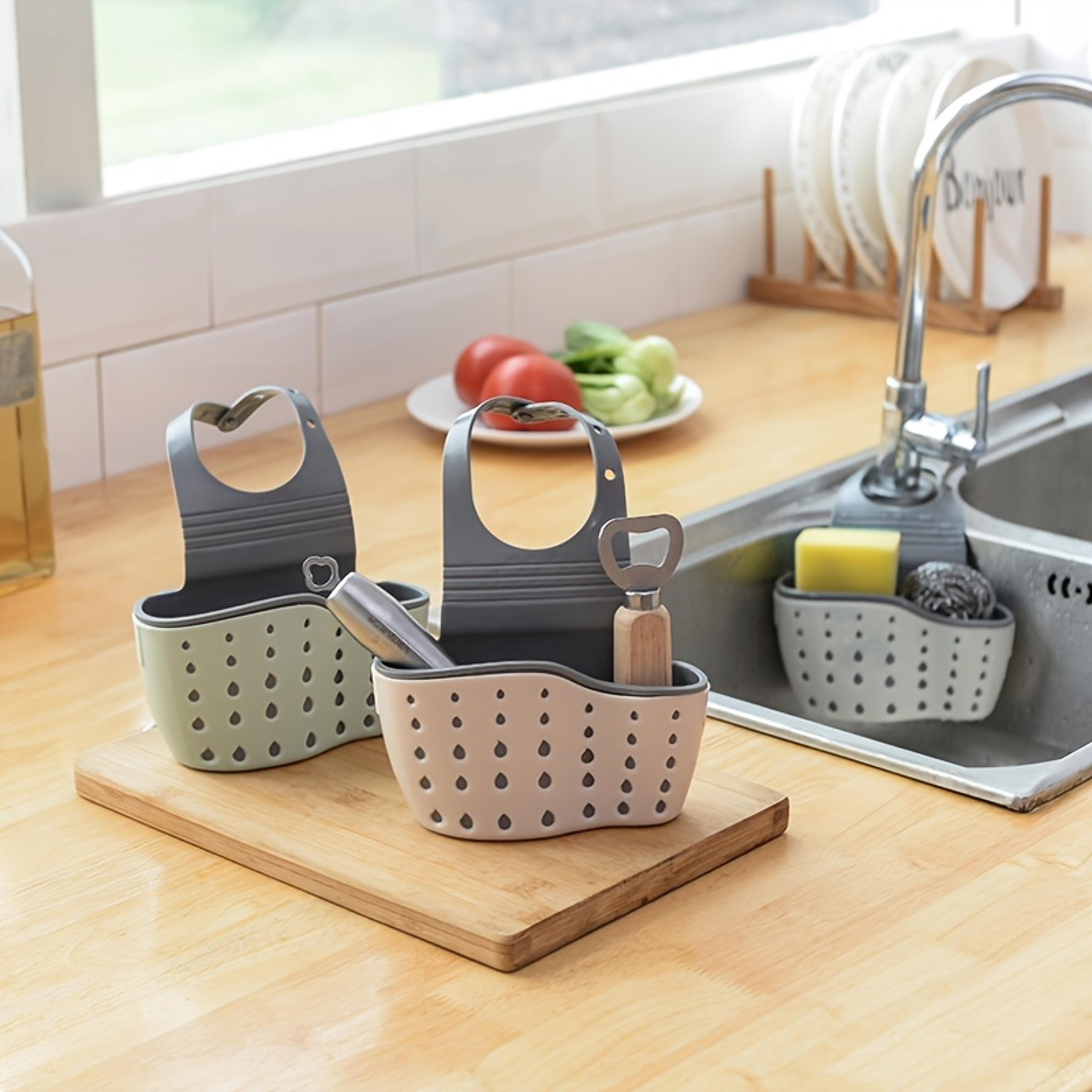 adjustable kitchen sink sponge holder and hanging drain basket caddys