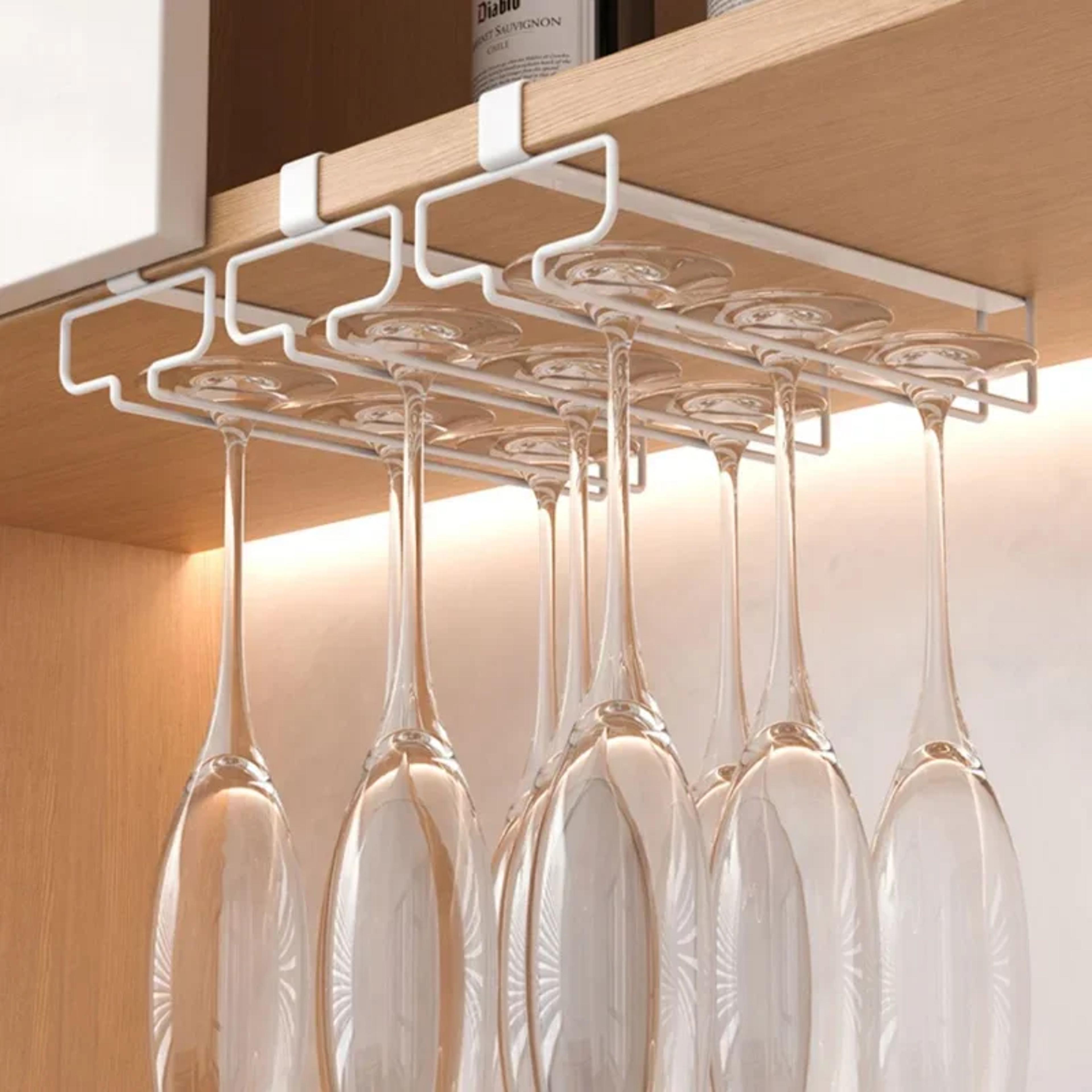 punch free under cabinet wine glass holder space saving stemware rack