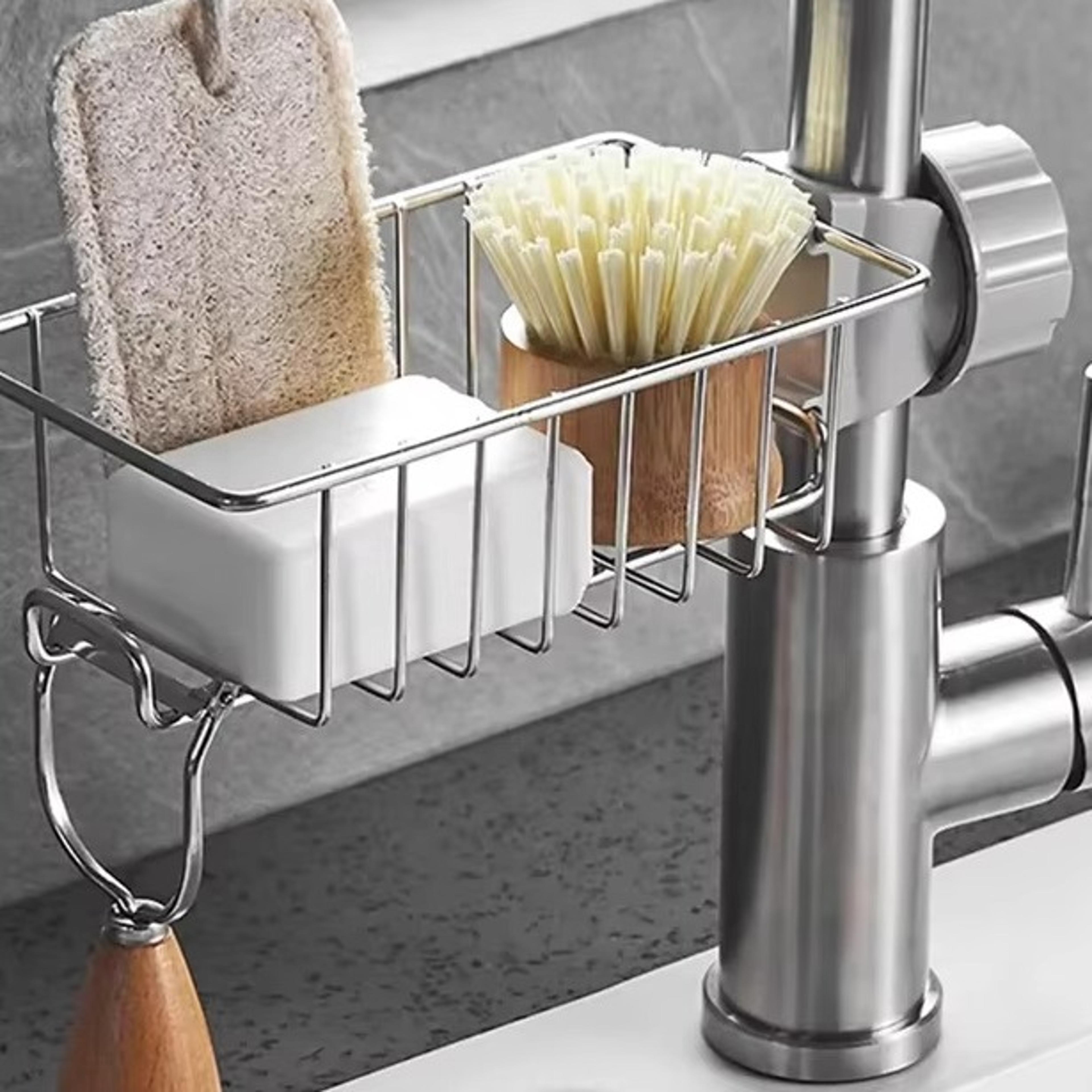 stainless steel kitchen sink caddy faucet organizer and sponge holder
