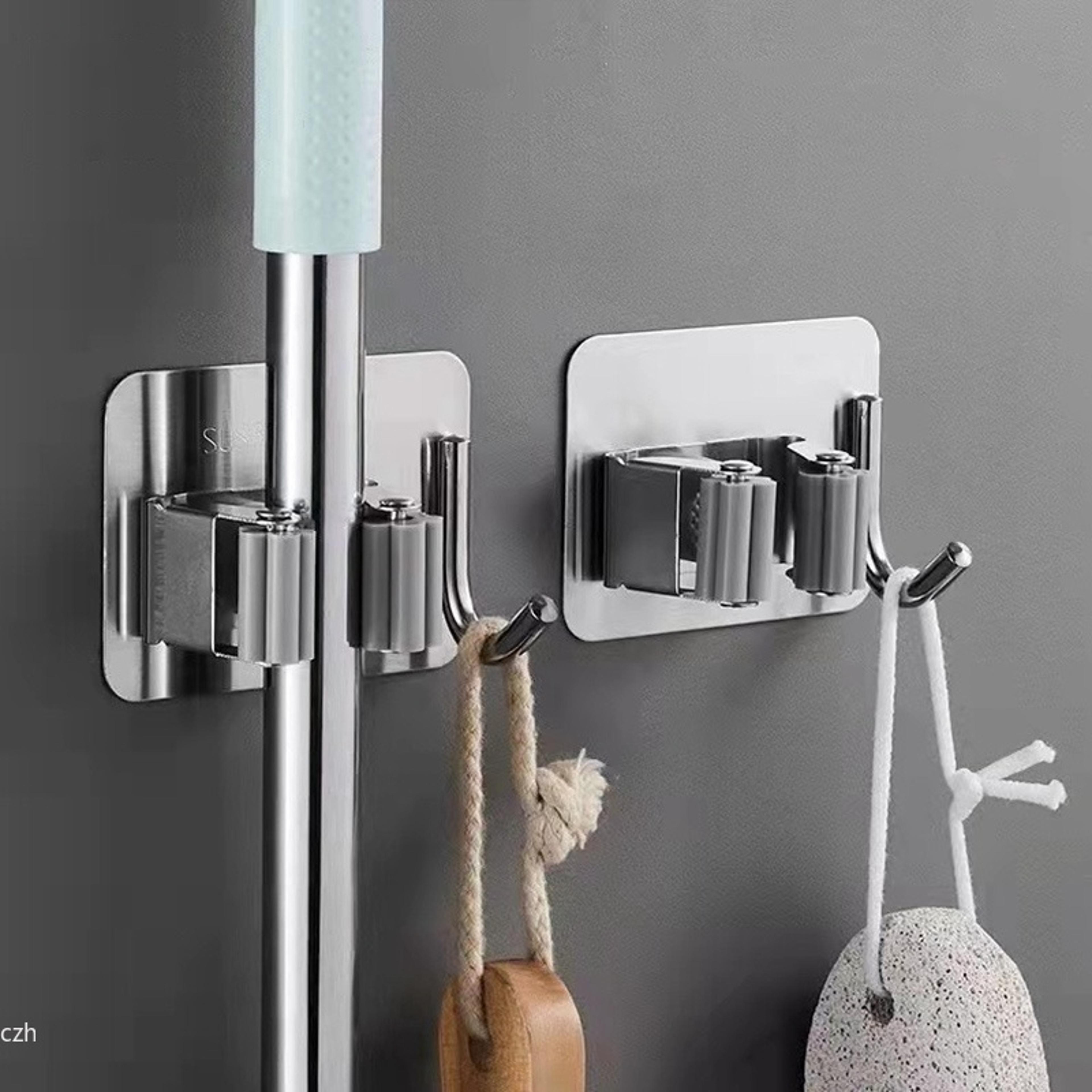 stainless steel wall mounted mop holder no drill broom organizer