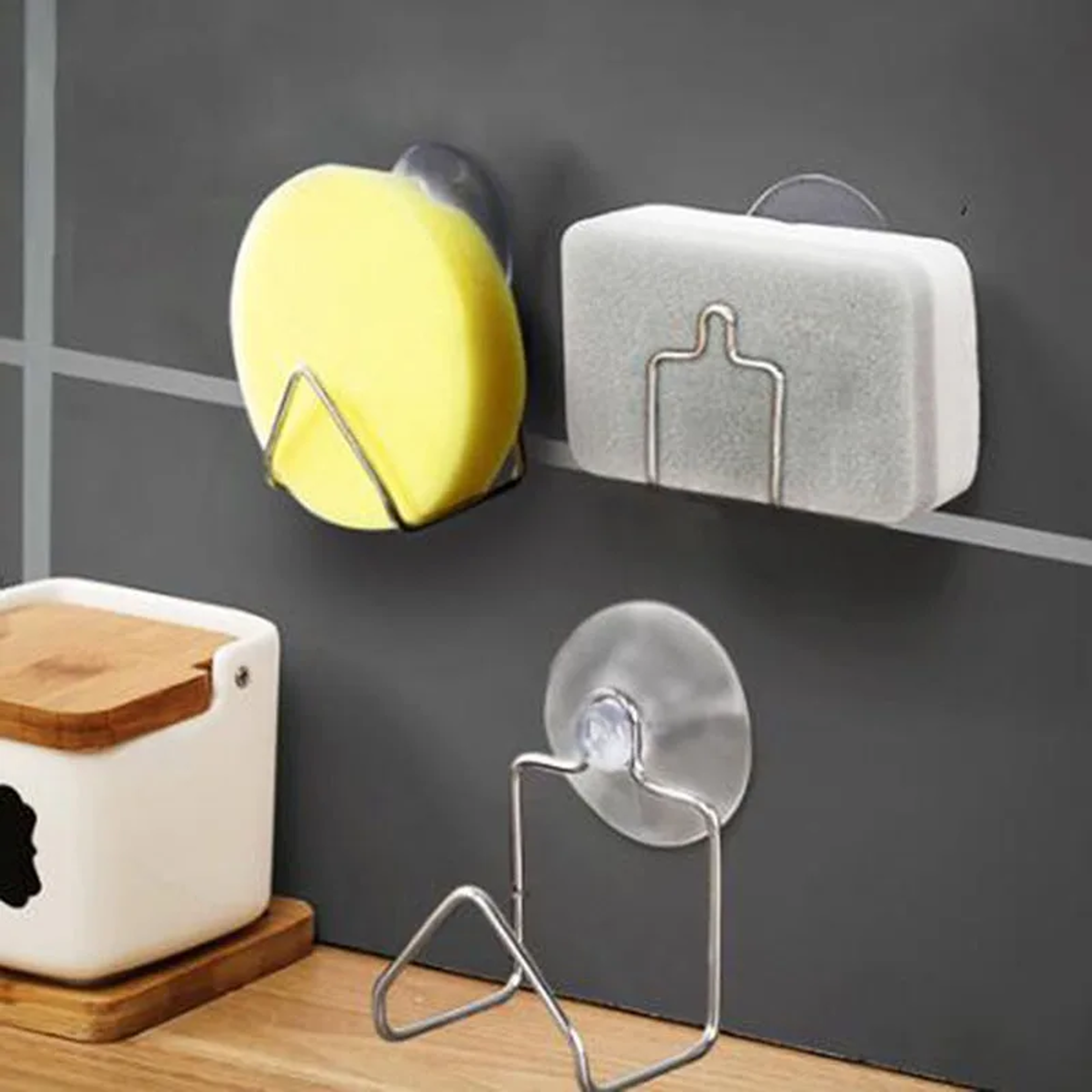 stainless steel suction cup sink caddy sponge and brush holder