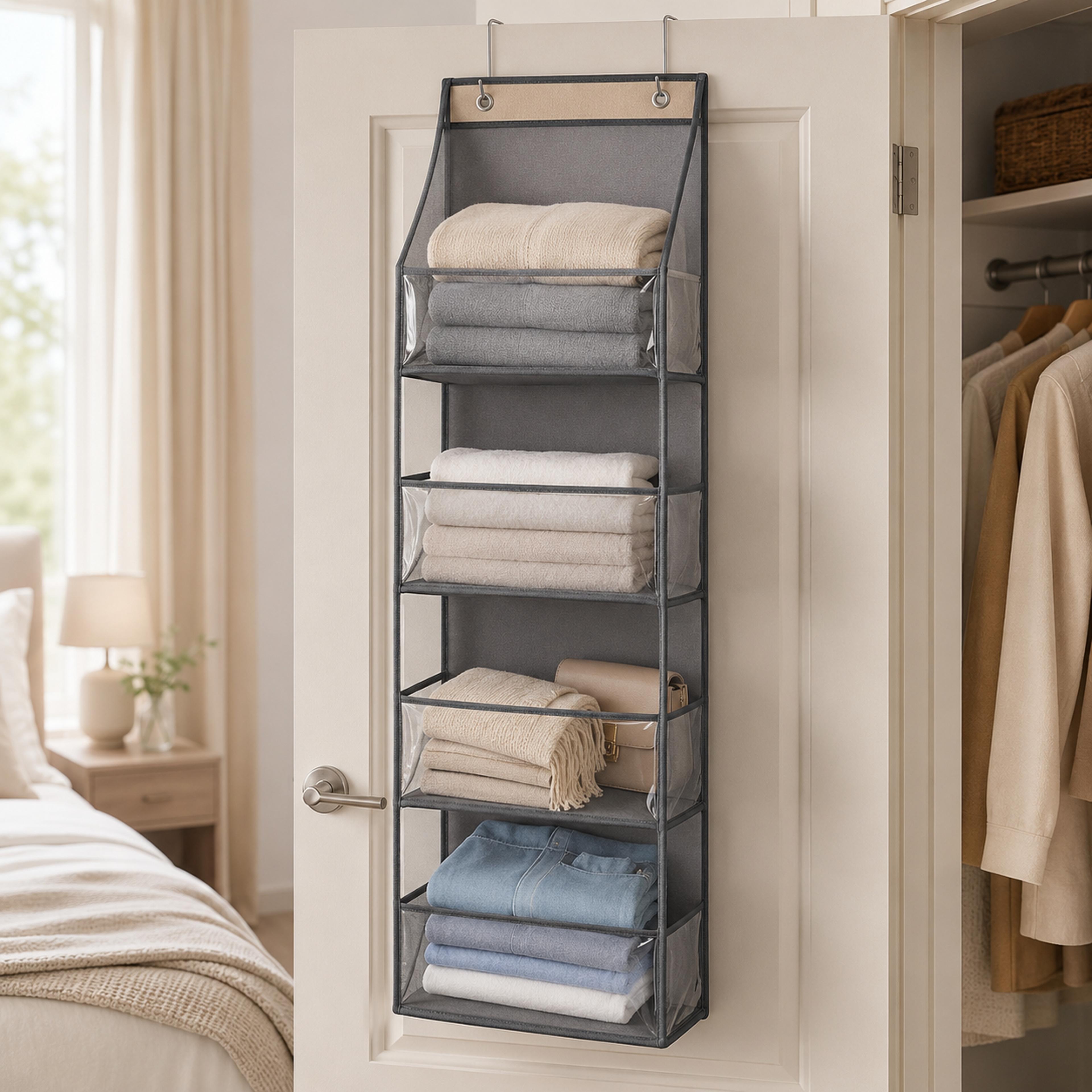 clear over the door organizer with hanging storage pockets