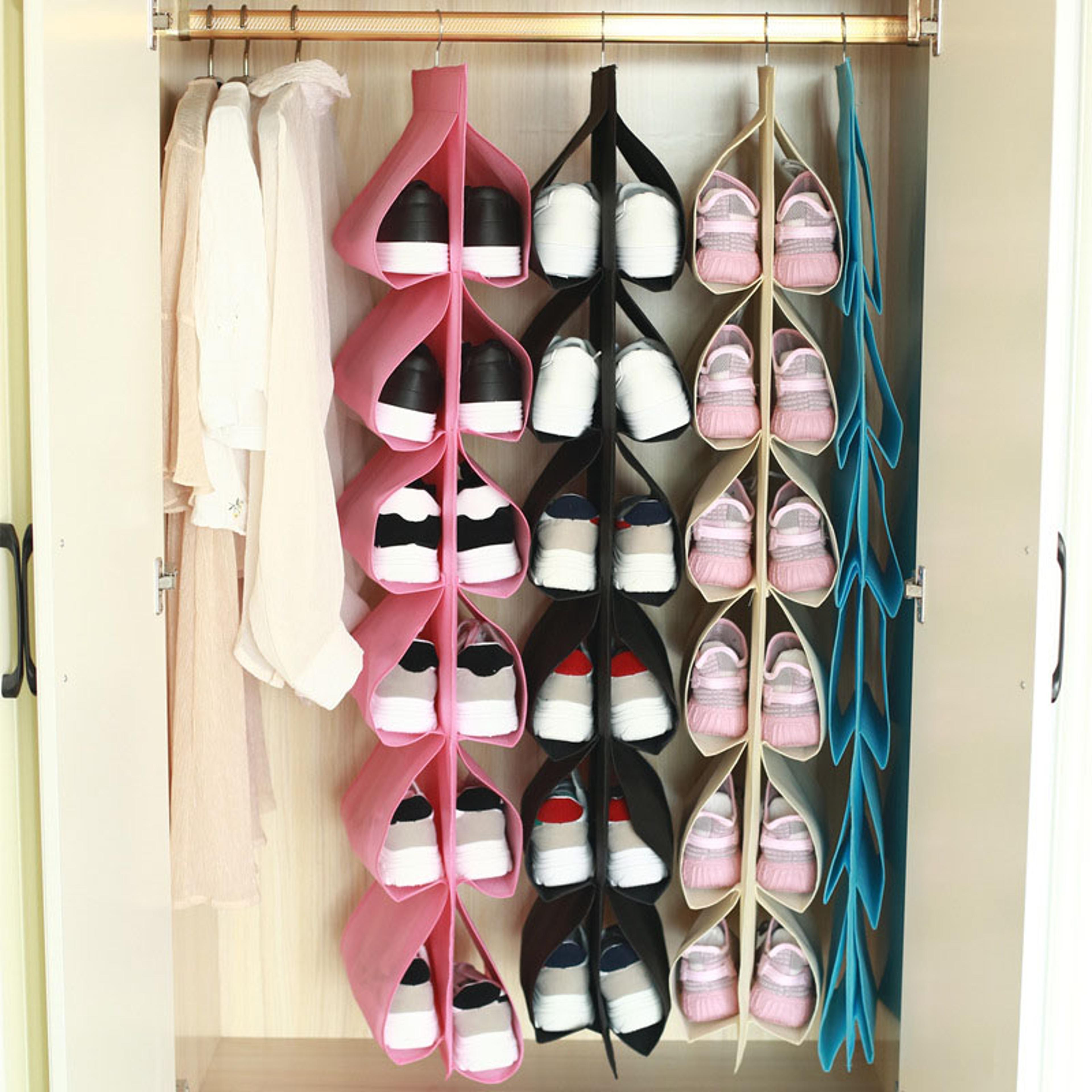 over the door shoe organizer and hanging closet storage bag
