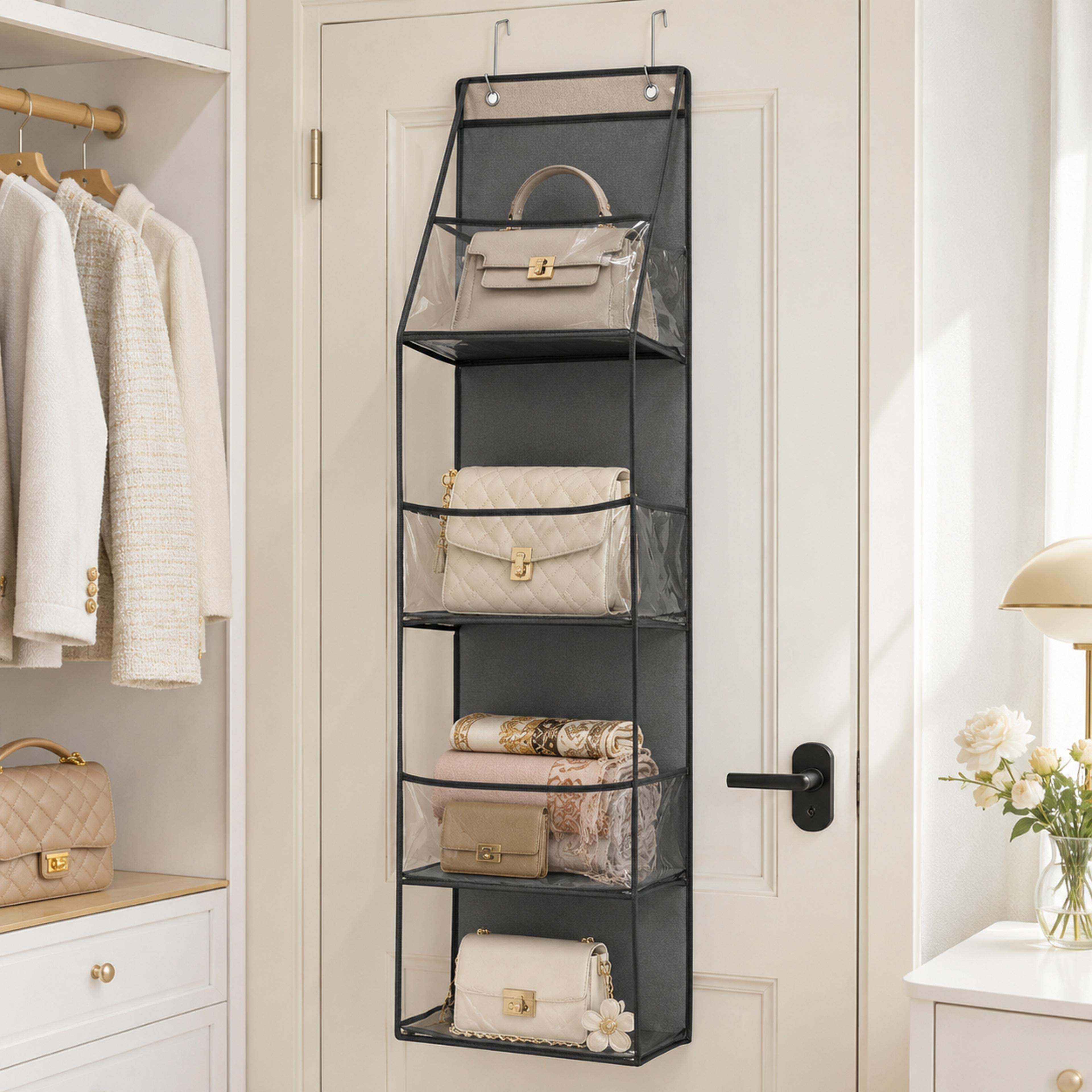 over the door handbag organizer clear pocket purse and closet storage