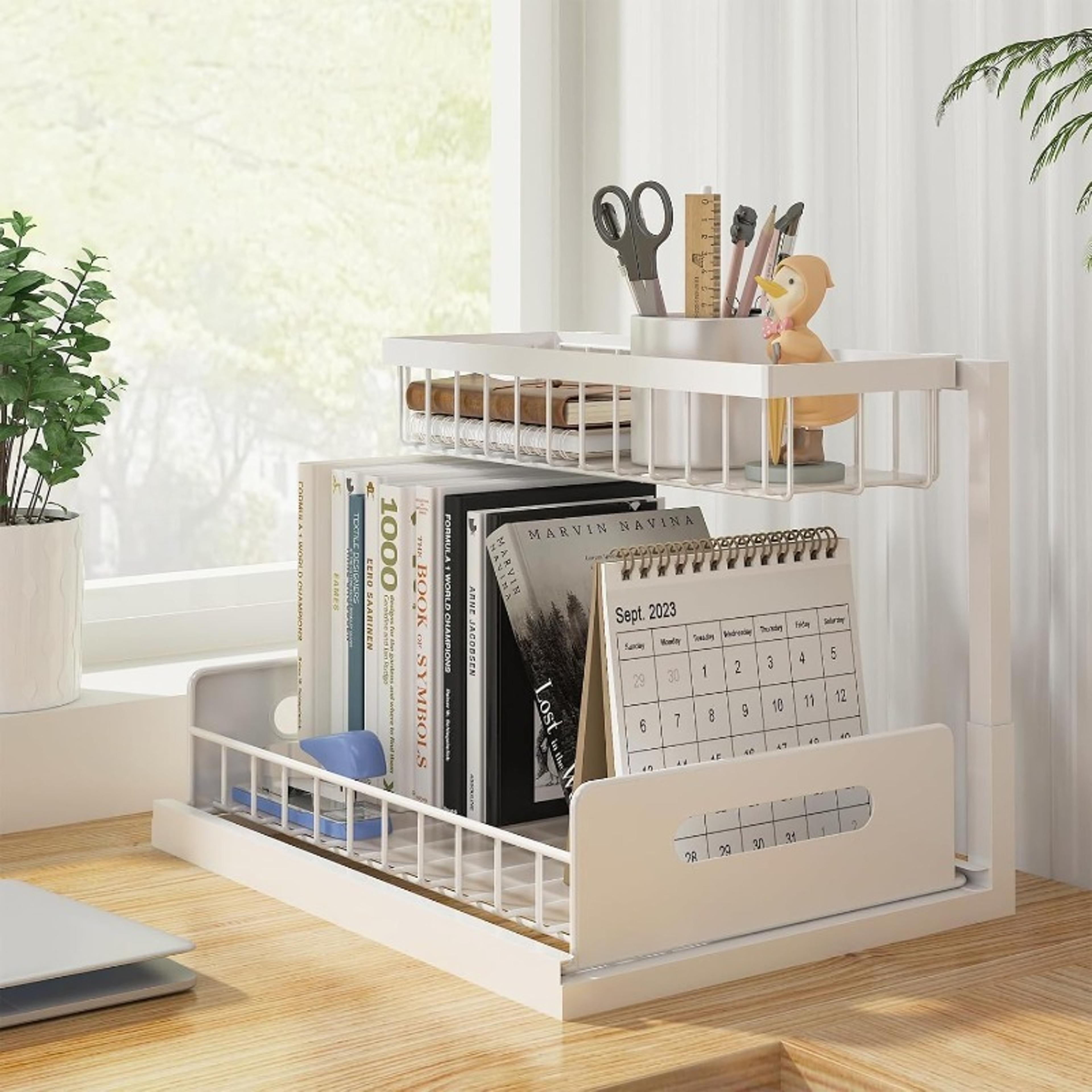 under sink organizer with pull out sliding metal drawers