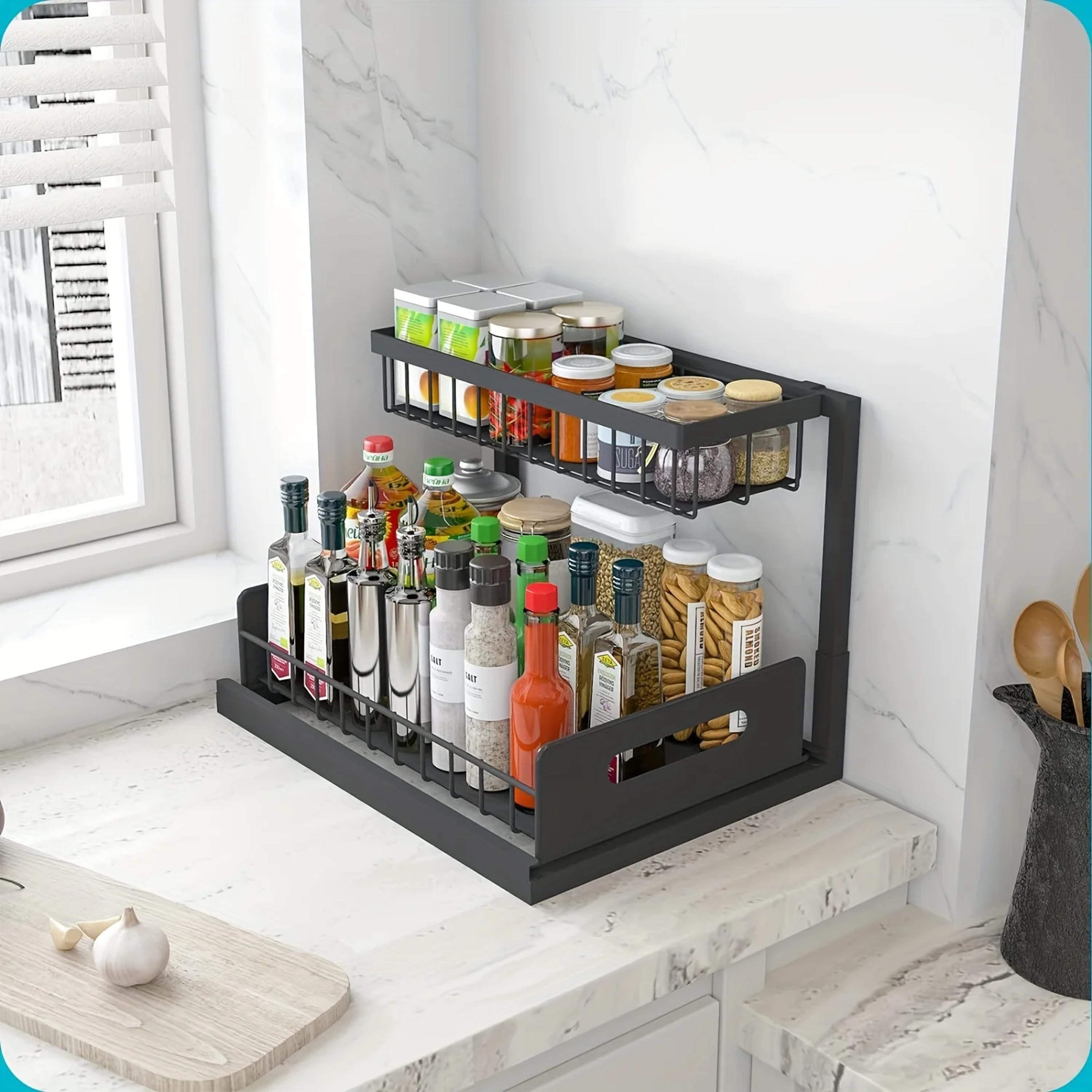expandable under sink organizer with pull out baskets for kitchen and bathroom cabinets
