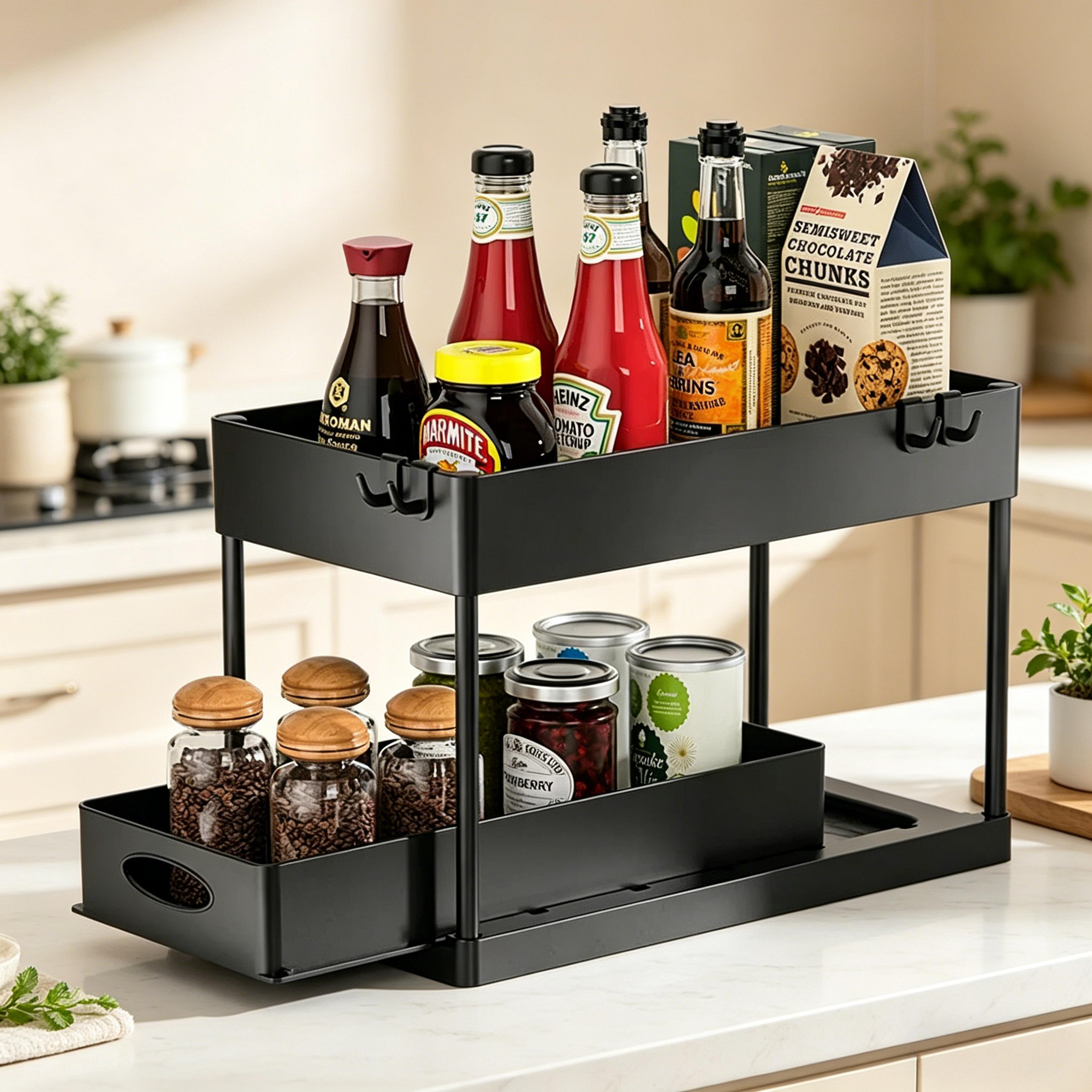 under sink organizer pull out cabinet storage with sliding baskets and hooks