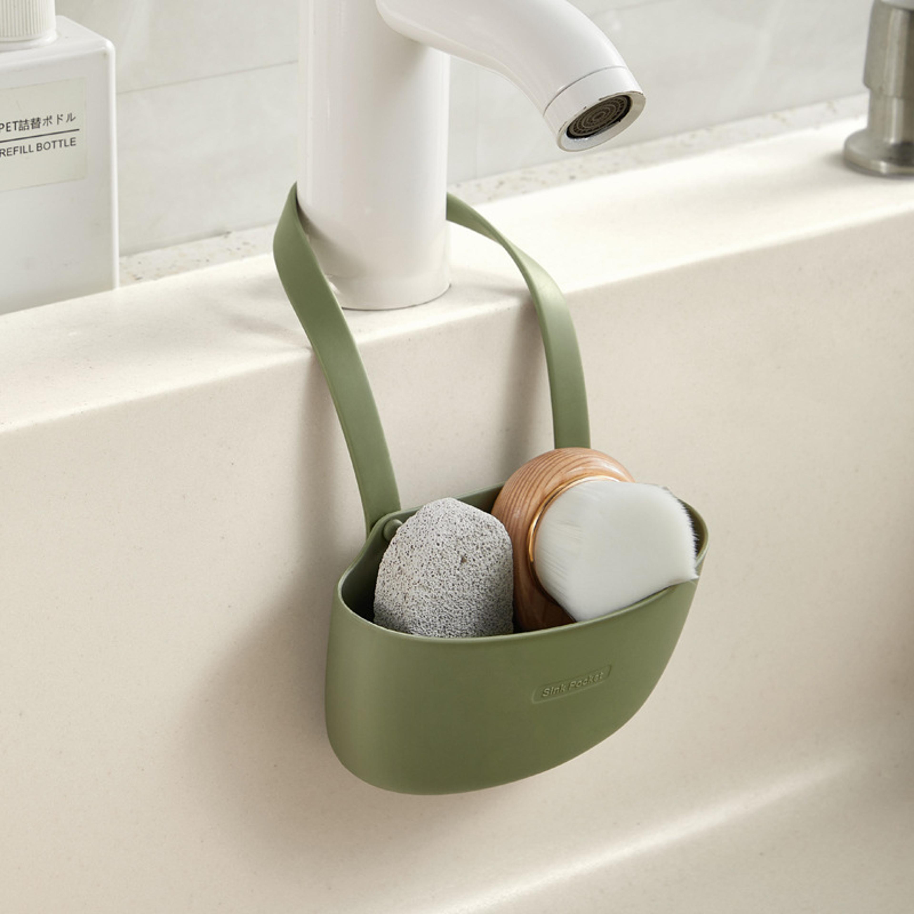 adjustable kitchen sink organizer faucet sponge holder and hanging drain basket