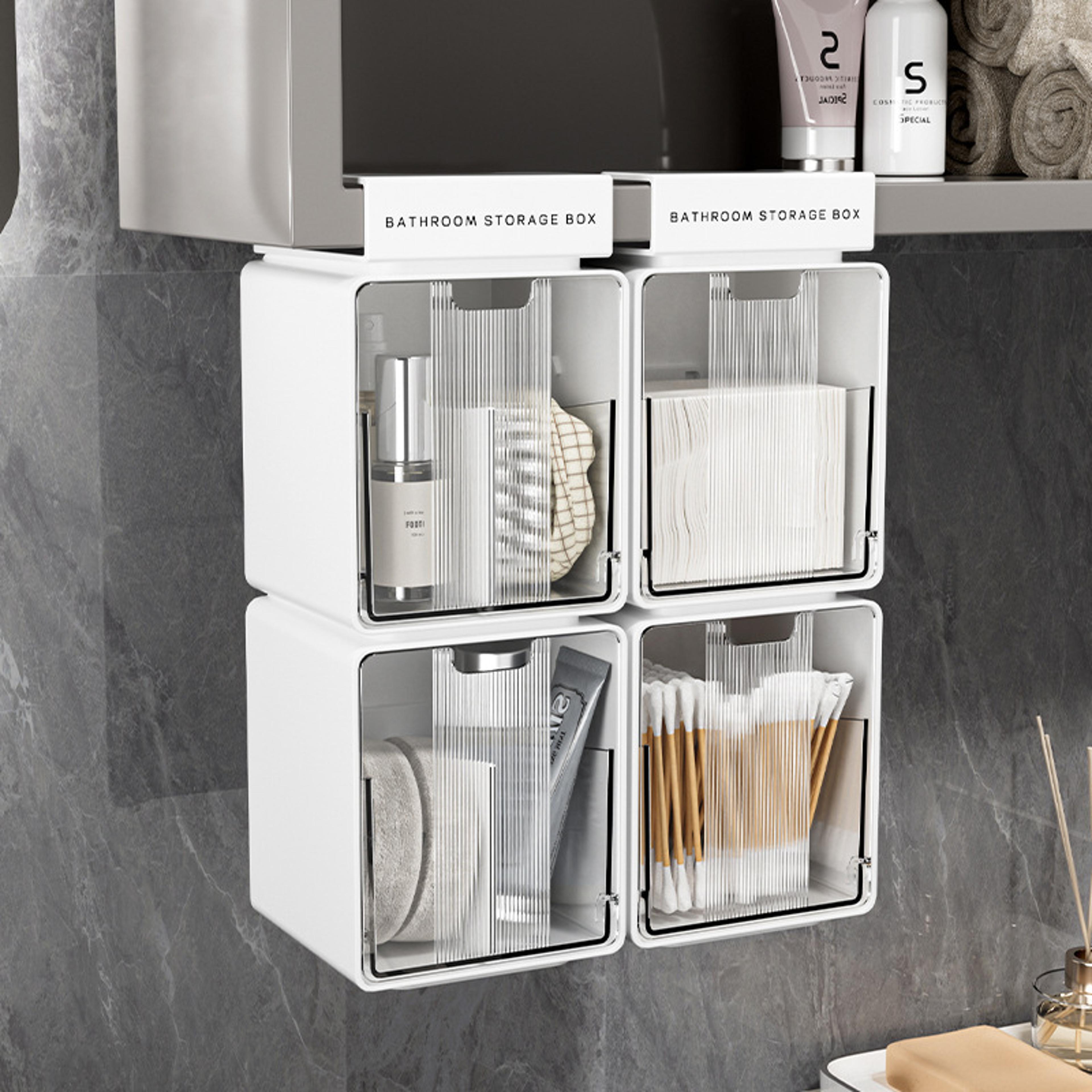 clear bathroom organizer cotton swab holder pull out storage drawer
