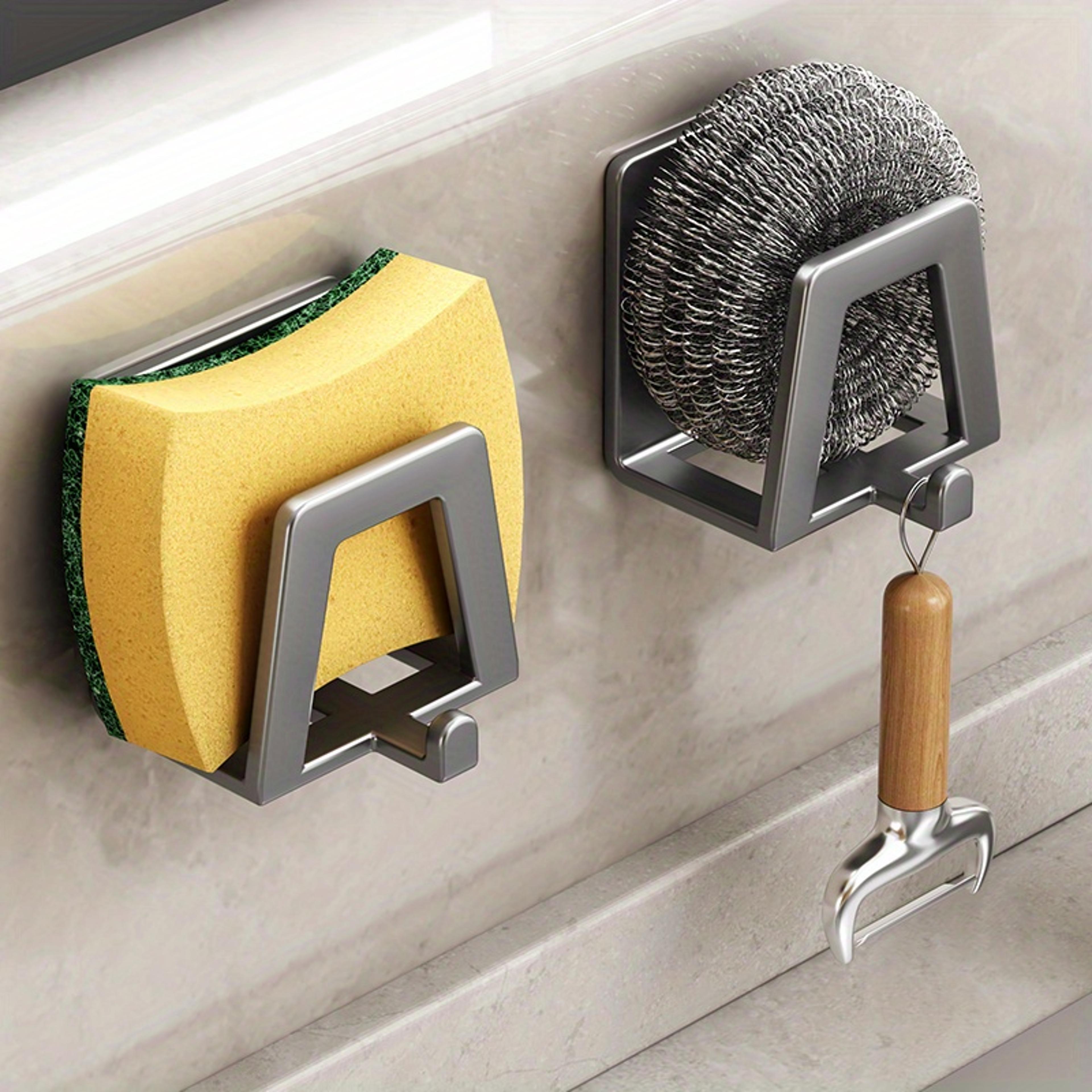 stainless steel sponge holder for kitchen sink self adhesive drying rack