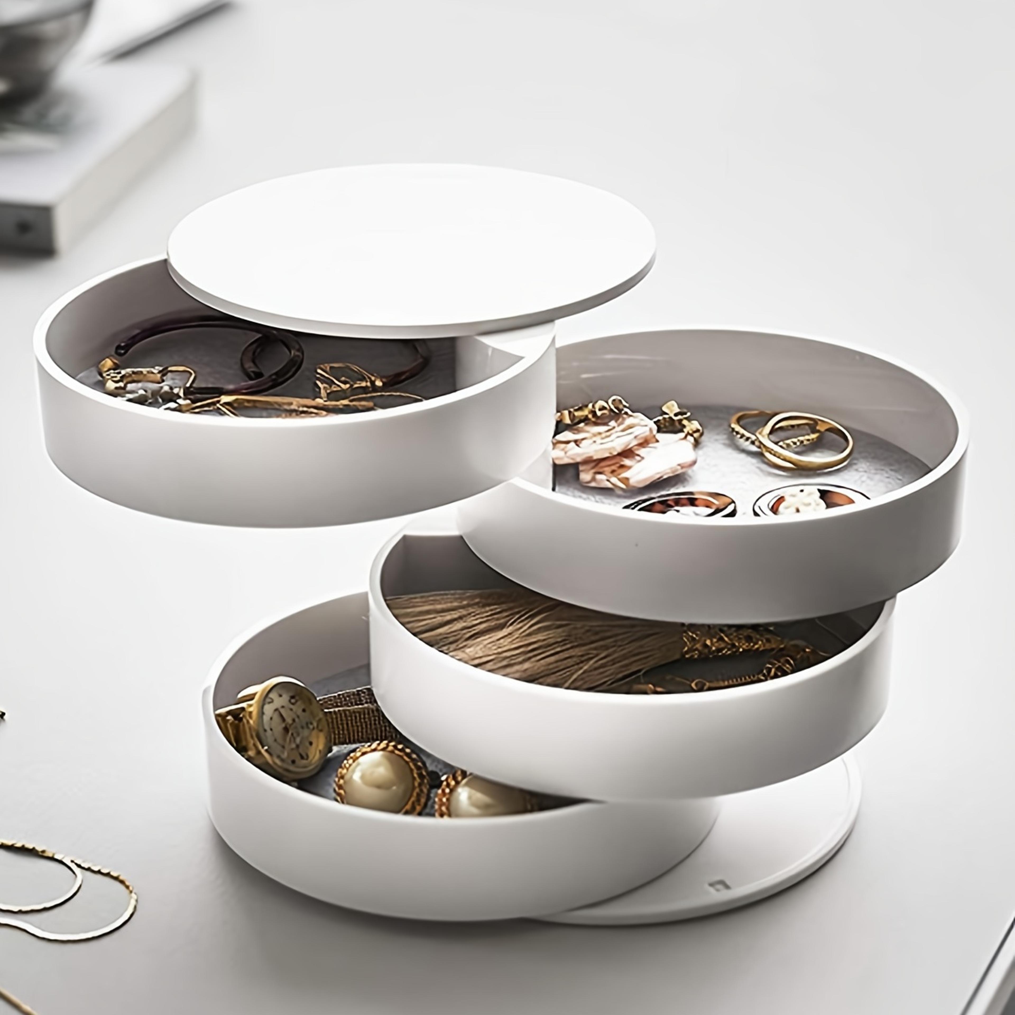 rotating makeup organizer with lid multi layer jewelry storage box
