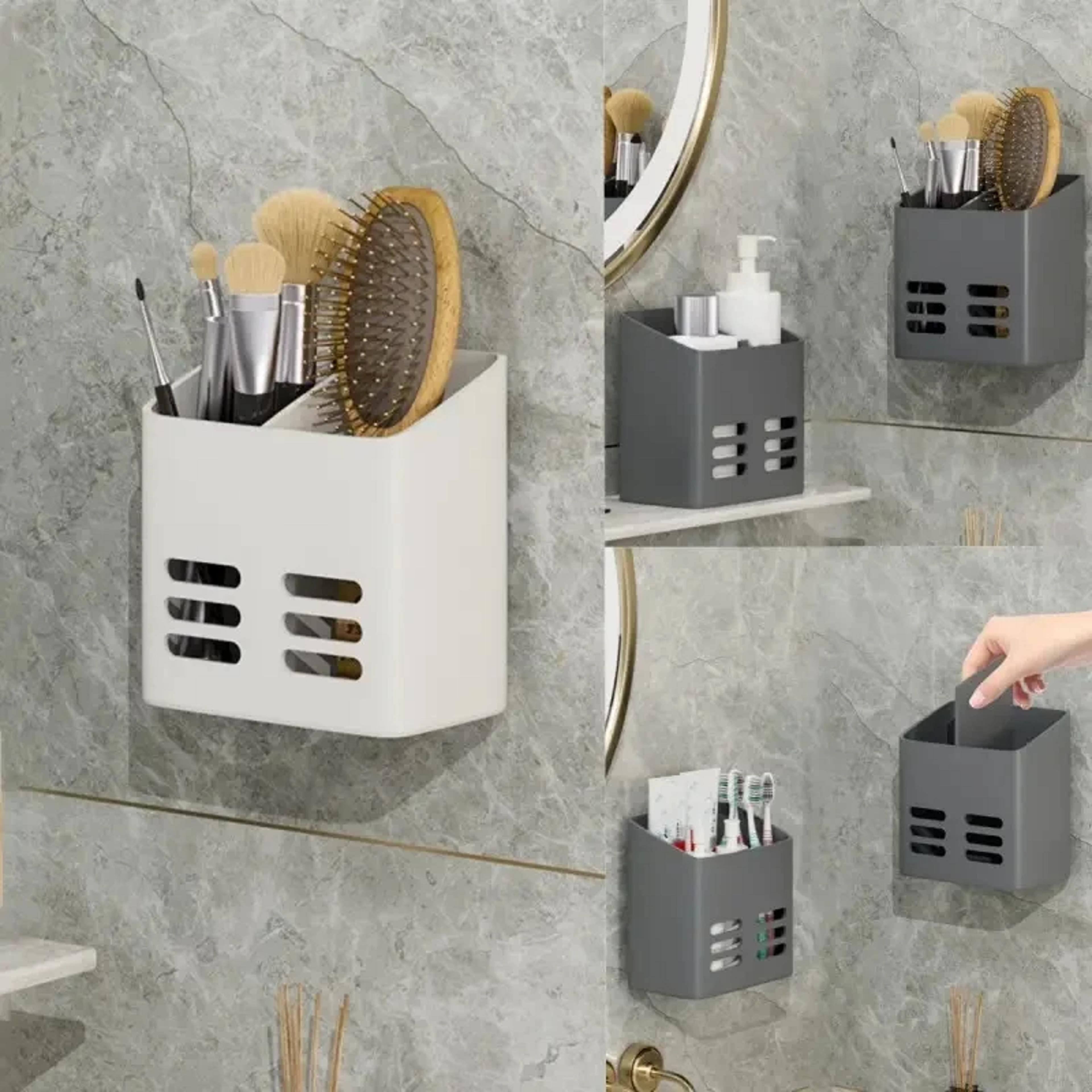 no drill bathroom shelf wall mounted makeup and toiletries organizer
