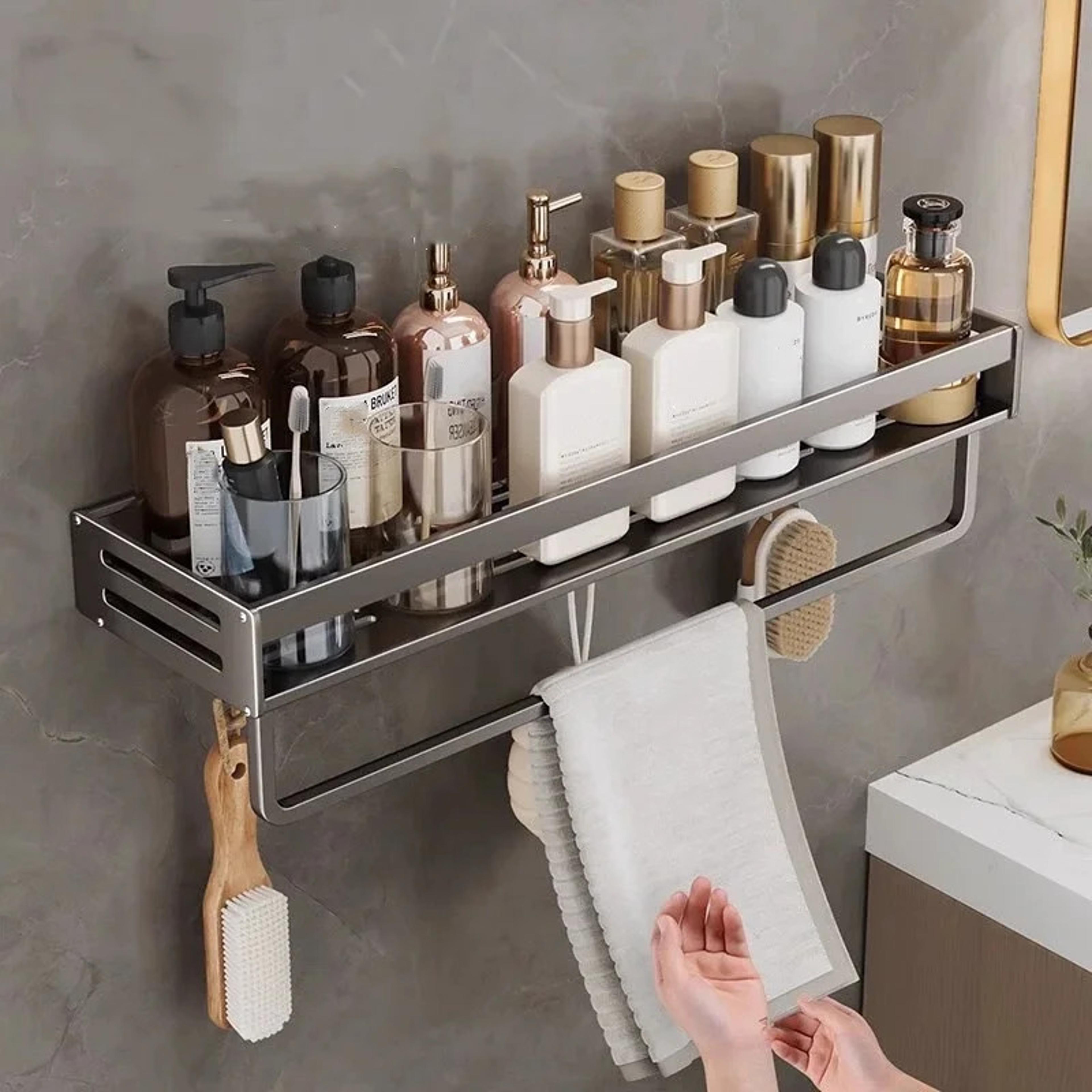 no drill aluminum corner shower caddy with towel holder