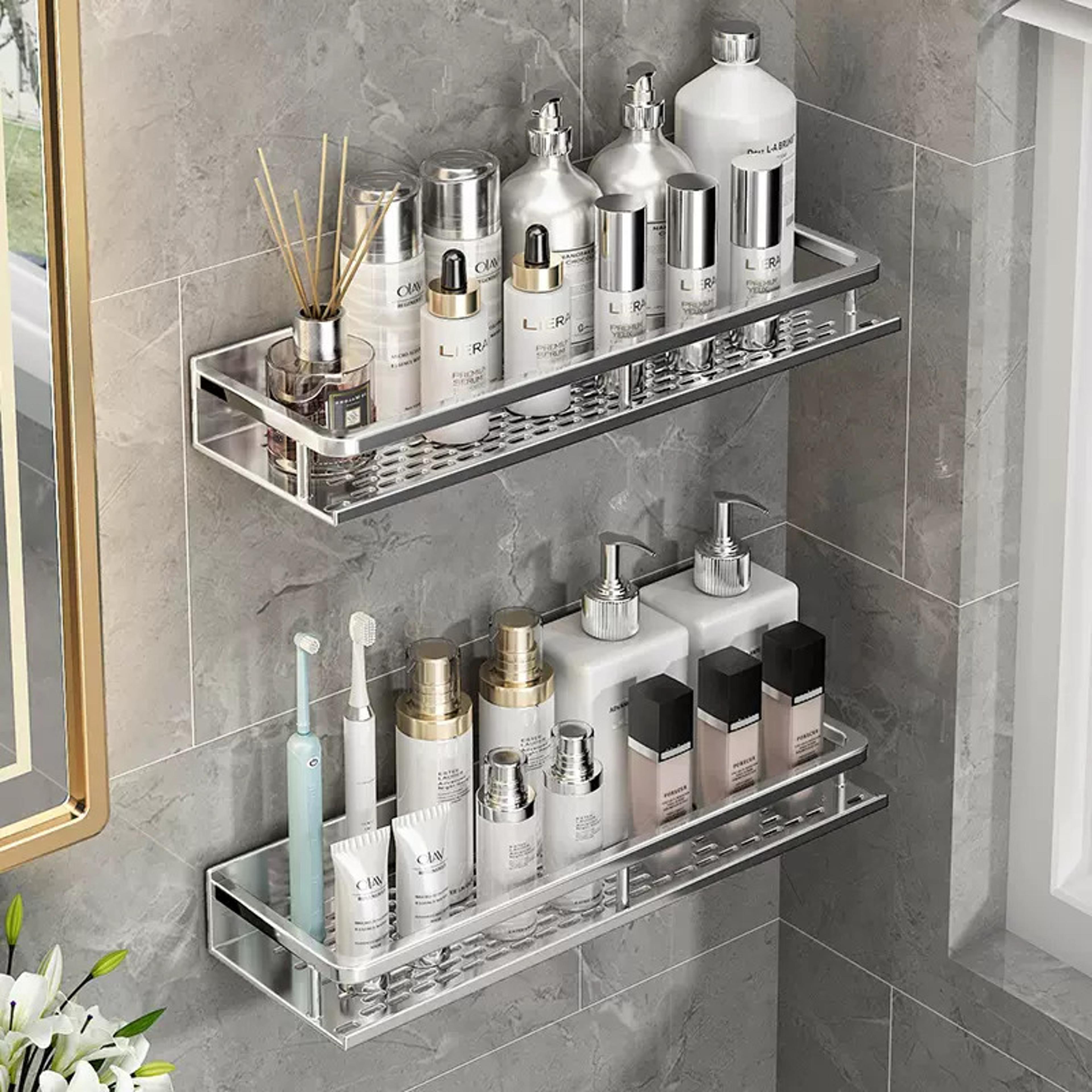 space saving aluminum bathroom shelf organizer and shower storage rack