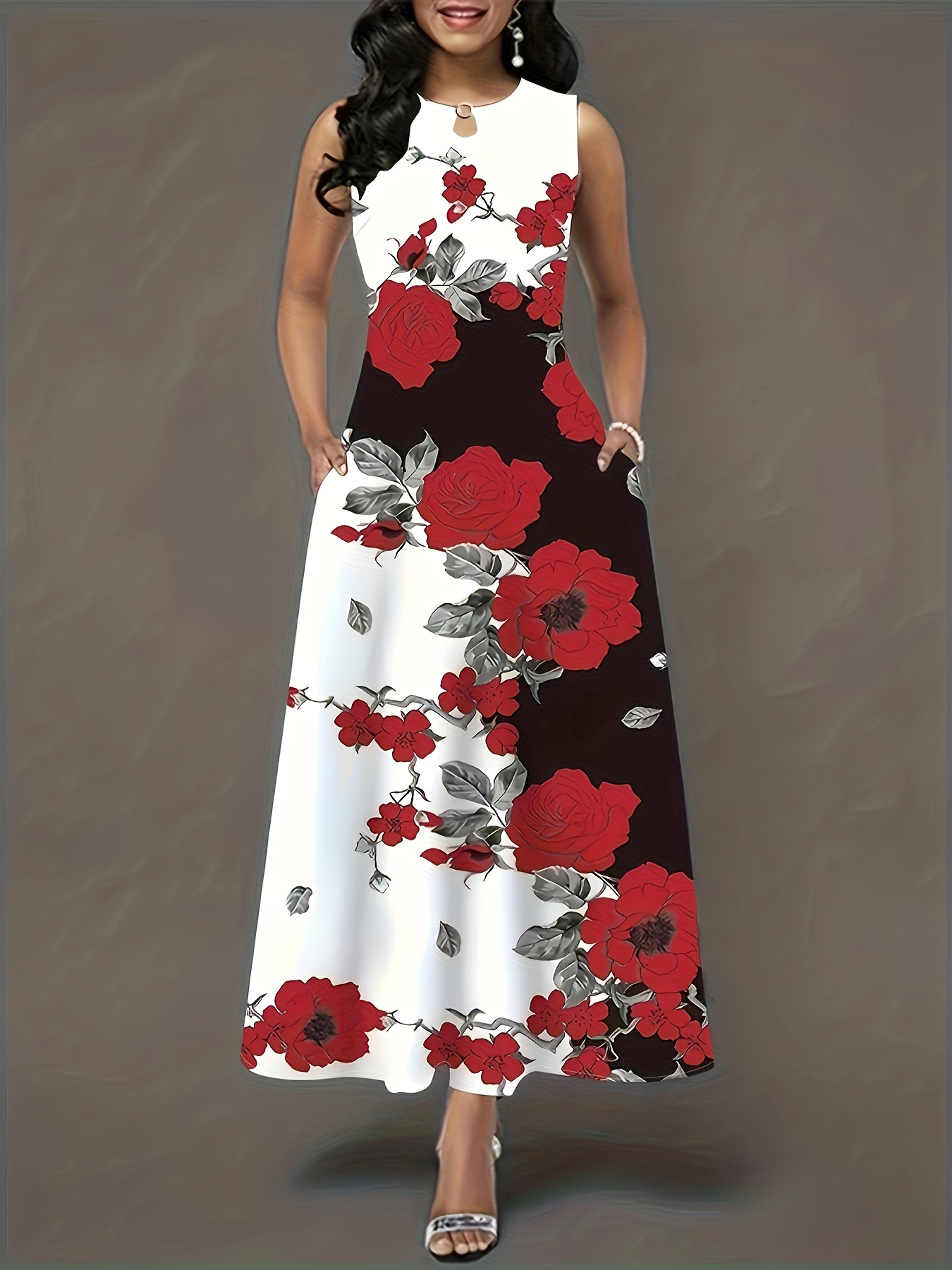 floral print pocket dress - casual pocket waist summer swing long dresses - women's clothing