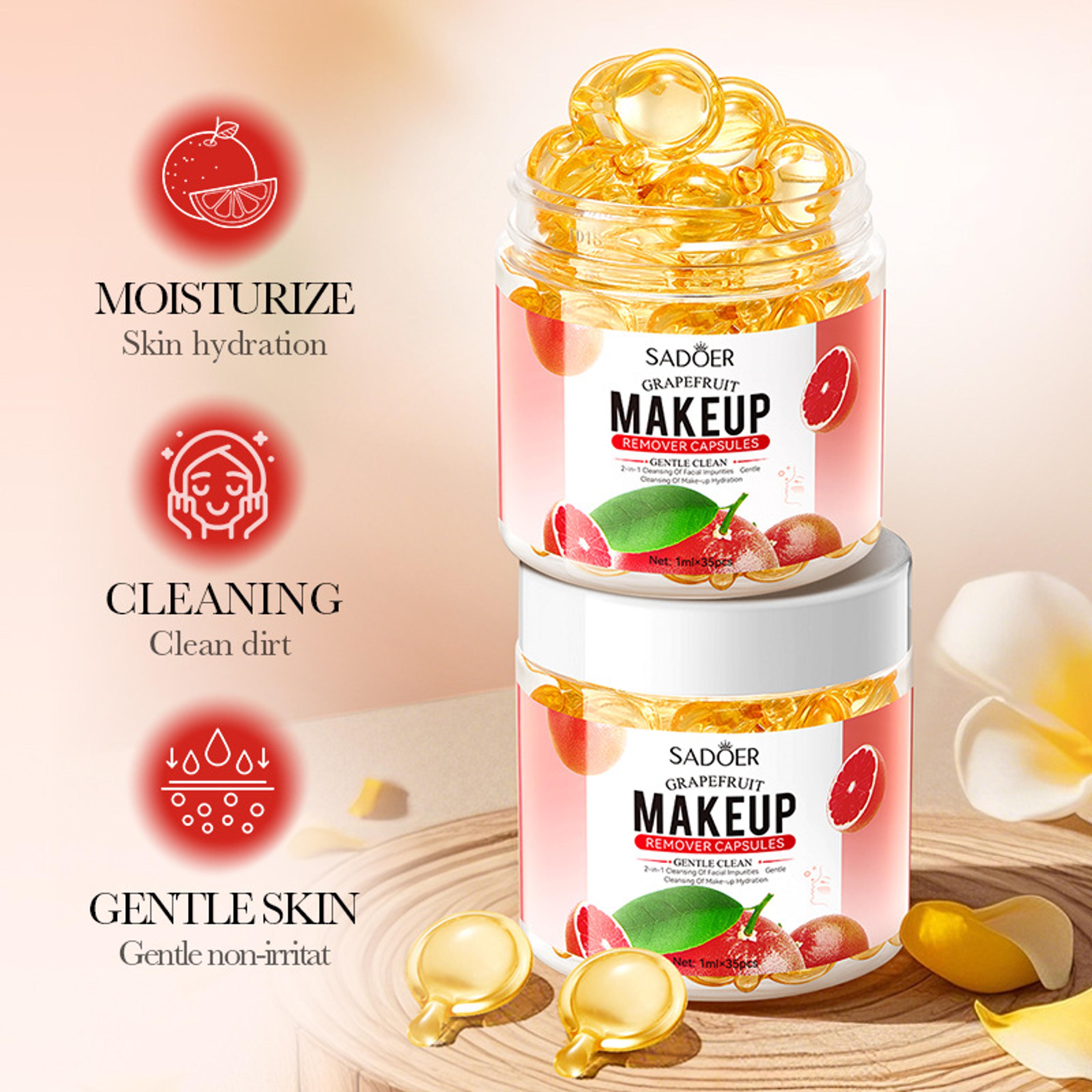 grapefruit makeup remover capsules, dissolves makeup fast, portable makeup remover oil cream cleansing