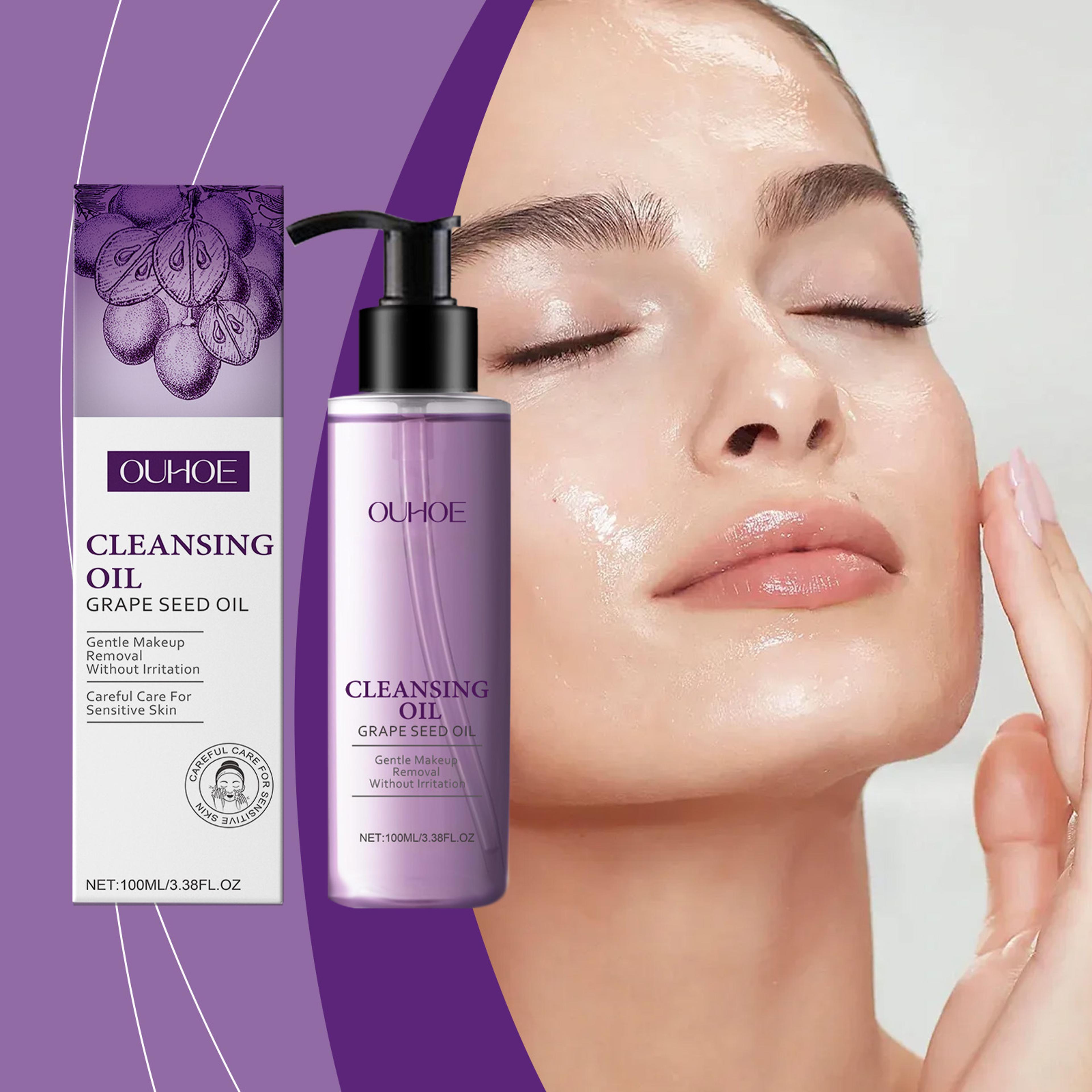 lightweight grape seed cleansing oil for face, nourish moisturizing makeup remover, smooth soothing non irritating oil