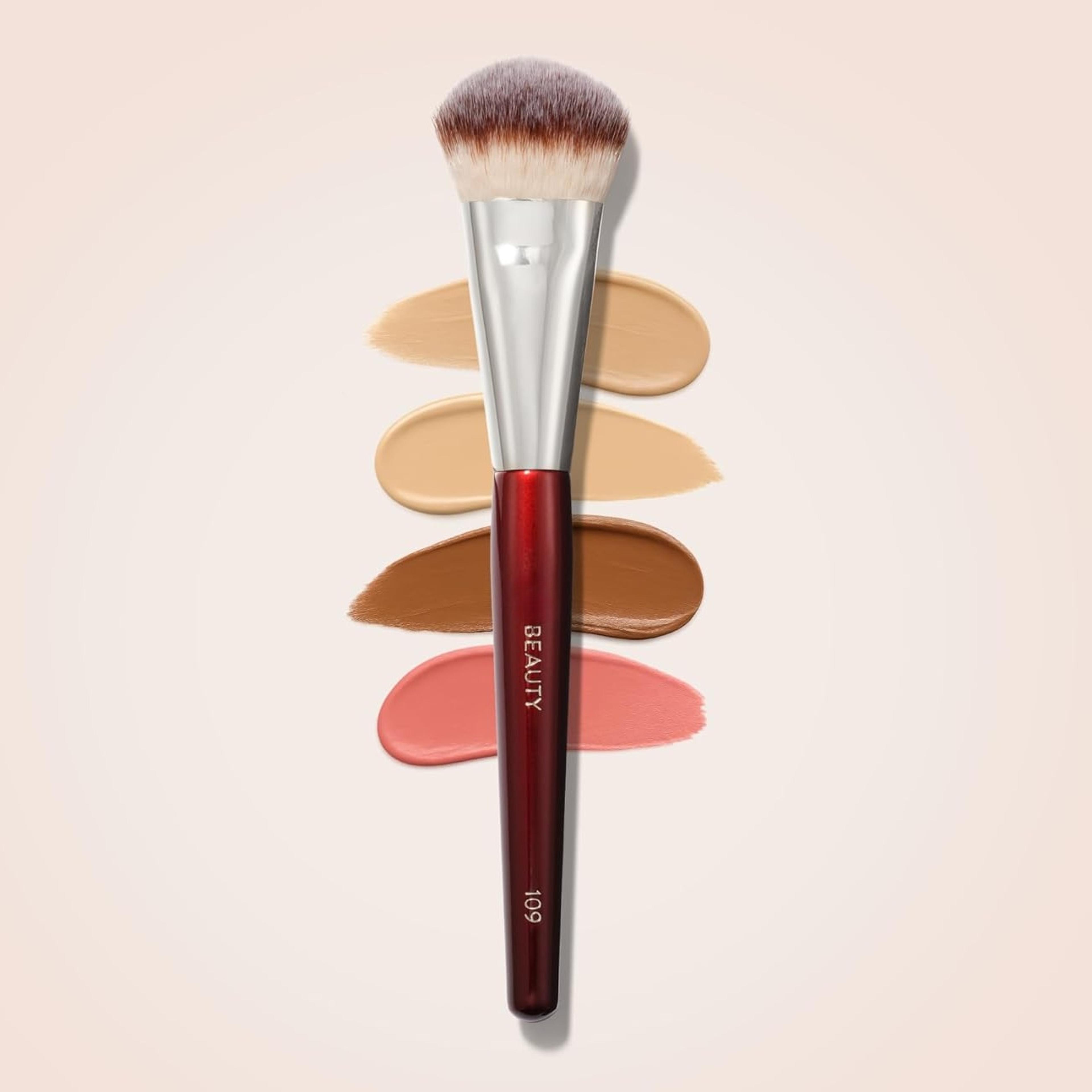 mini contoured foundation brush, makeup face brush for liquid cream foundation, blending bronzer, blush, highlighter