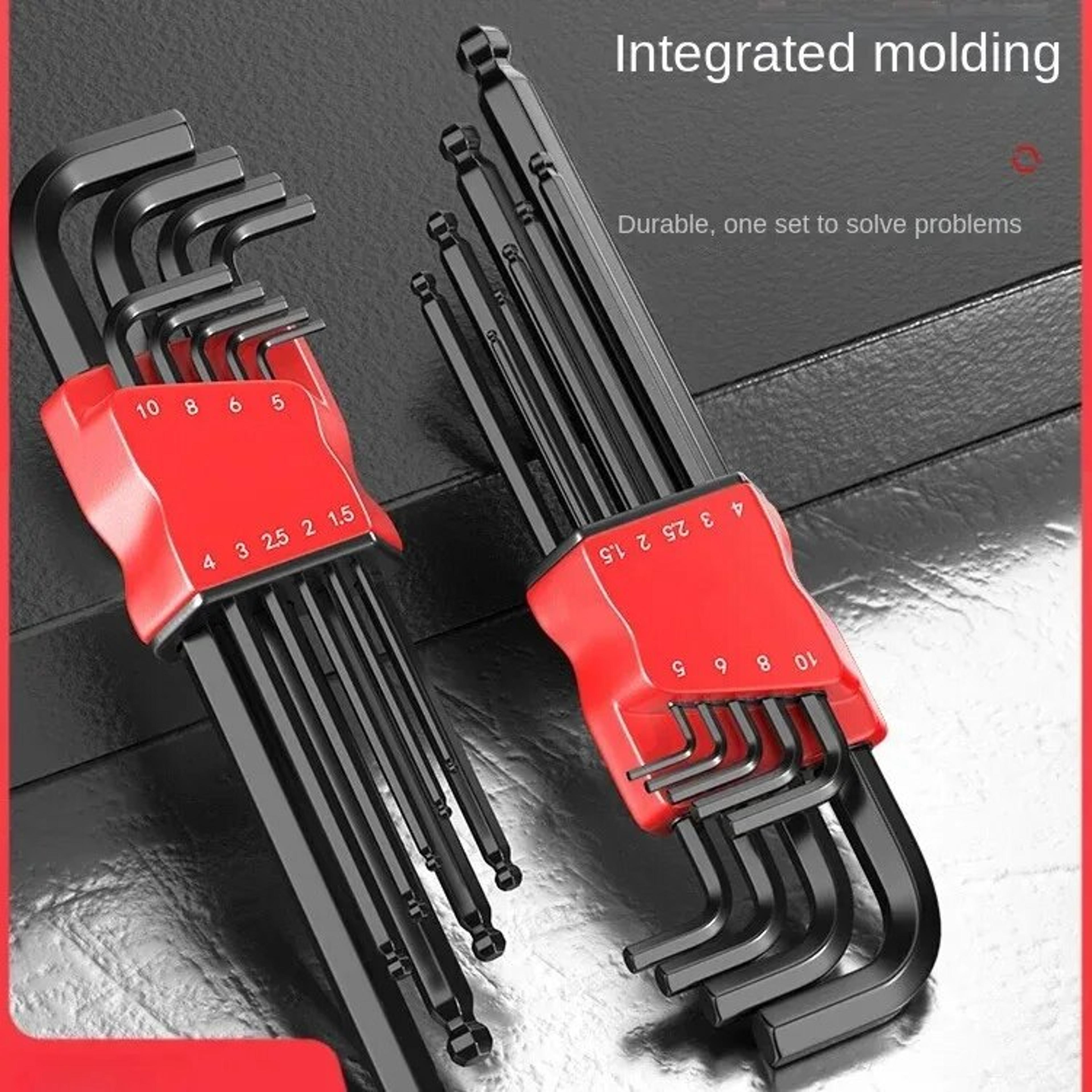 kimihide high-strength hex wrench set, 9-piece l-key allen key spanner tool set with hex-hex screwdriver