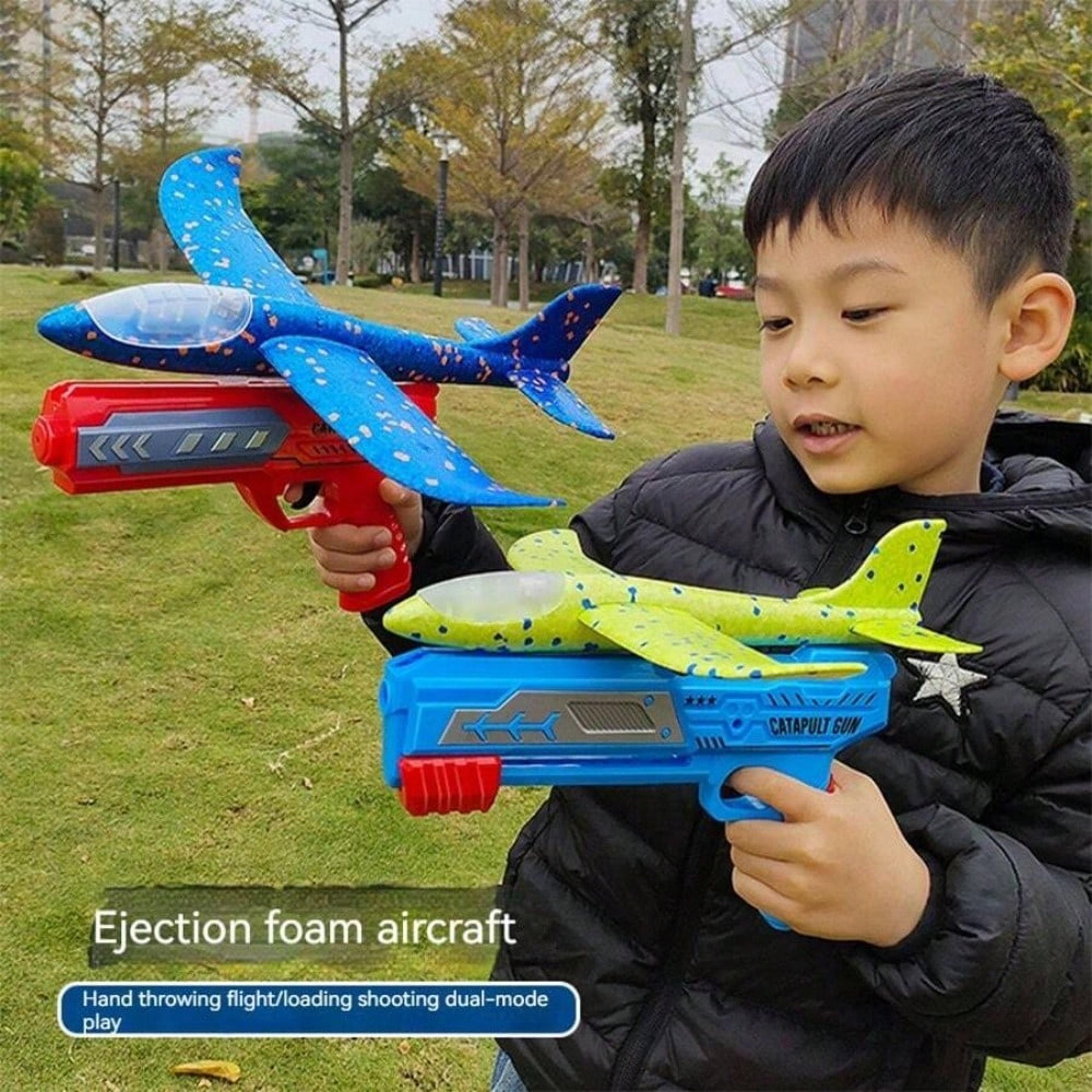 parent-child outdoor games foam shooting flying toy, safe ejection aircraft launcher for kids, ideal children's gift