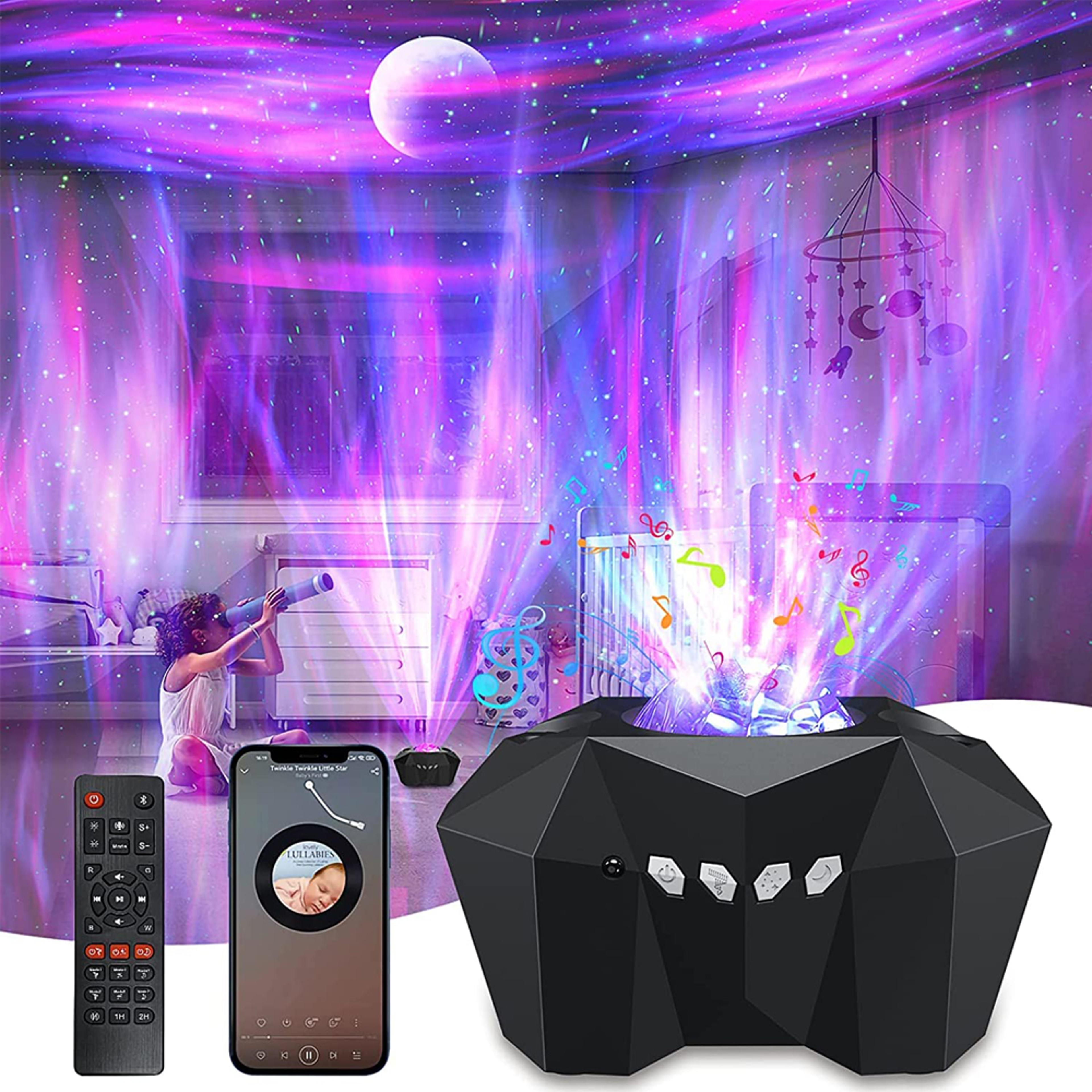 magic sky galaxy projector with bluetooth speaker, northern lights, stars, and moon night light for kids room decor