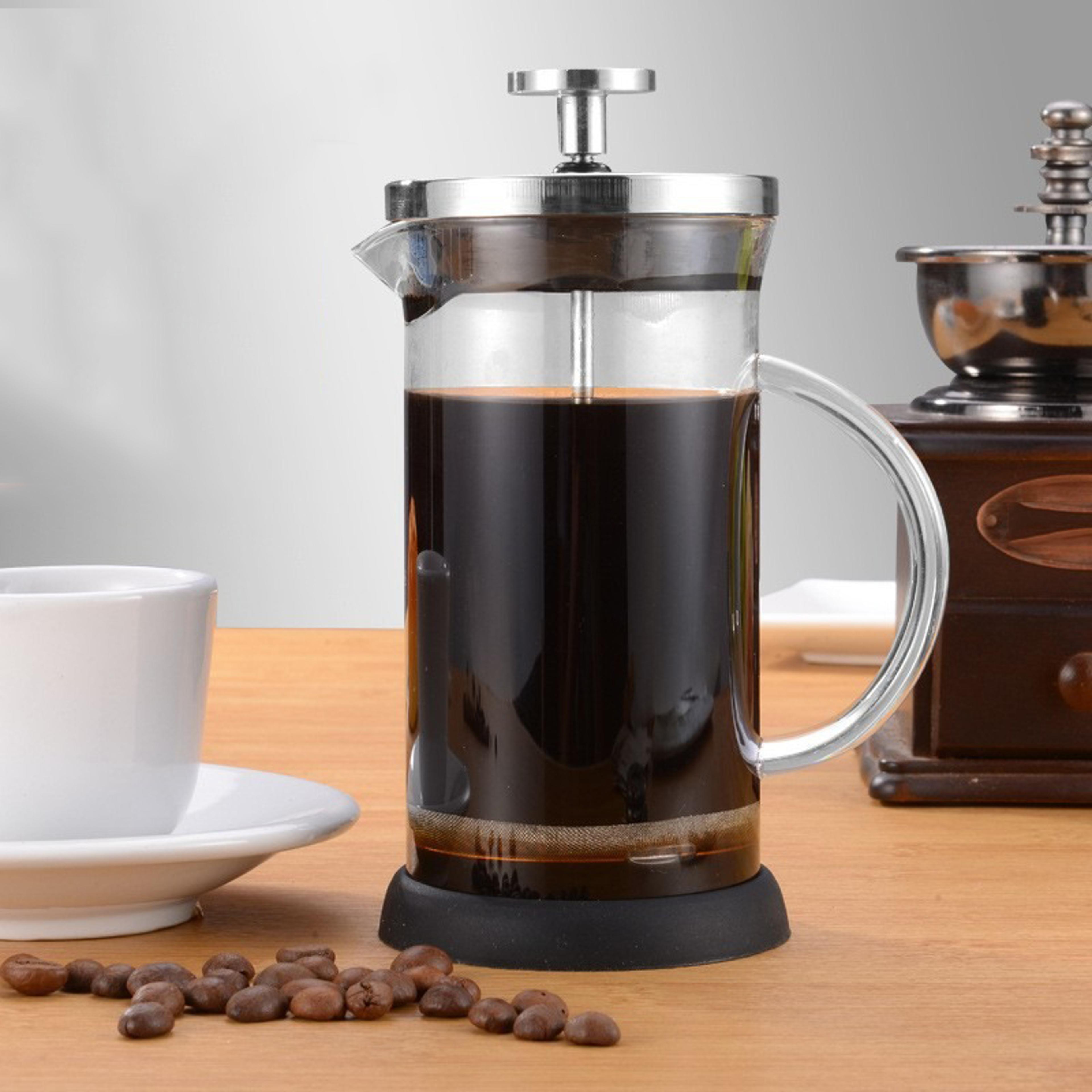 premium french press coffee maker, high borosilicate glass pot with filter for multifunctional brewing of coffee, tea