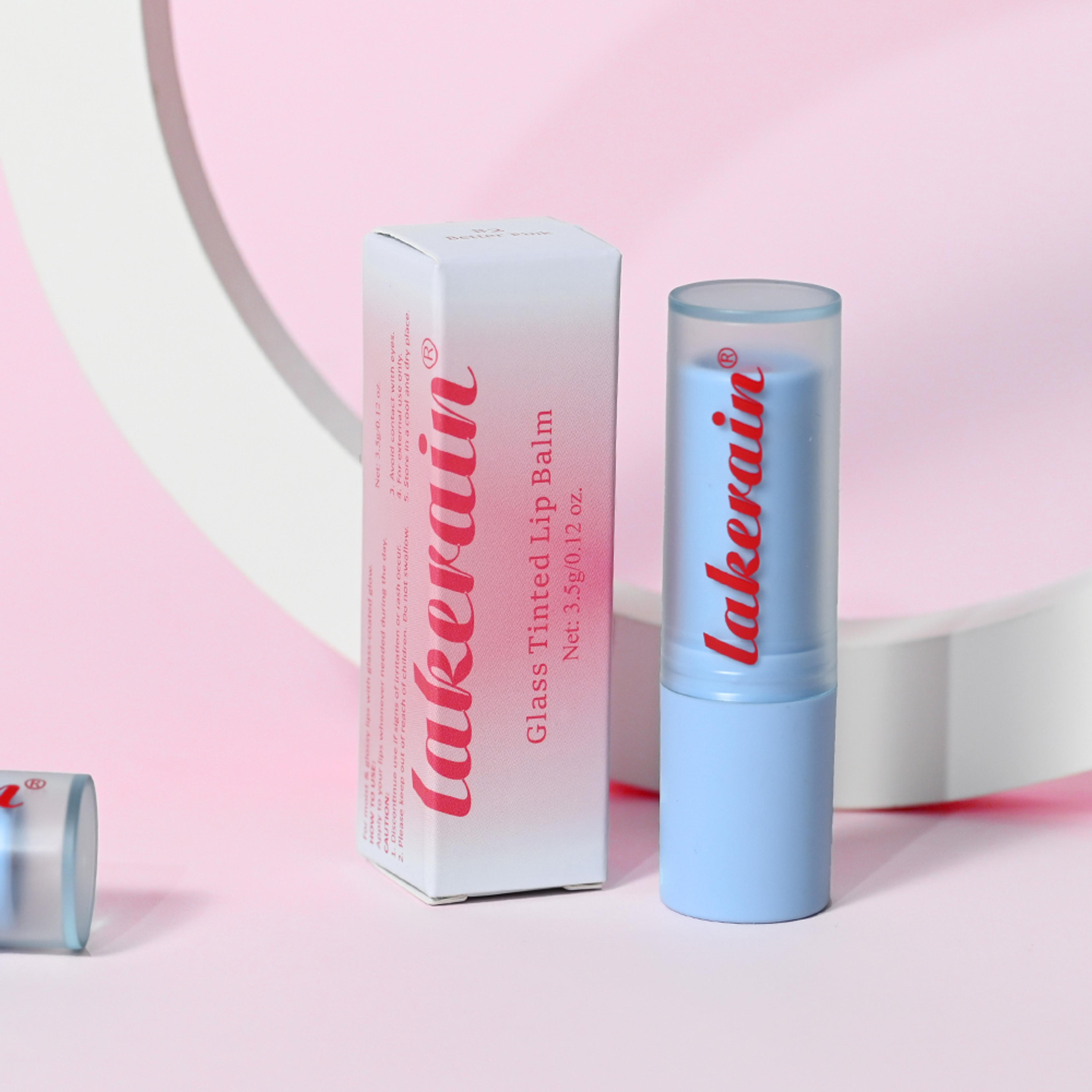 hot glass tinted lip balm light cherry red, red orange glow, moisturizing vegetarian lip balm with bright clear color