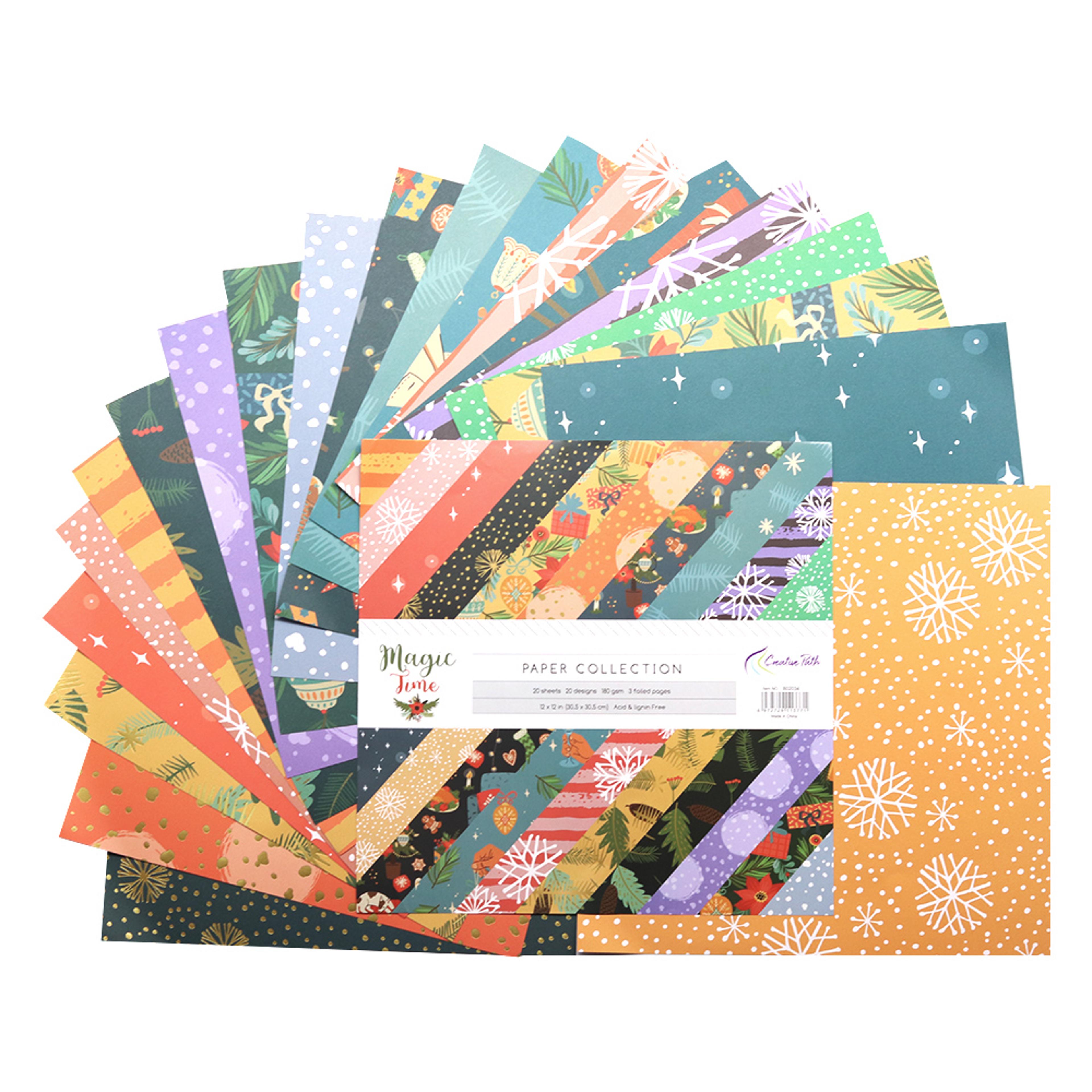 creative path 12 inch scrapbooking paper, 20 sheets designer pattern pack for christmas crafts, decorative set