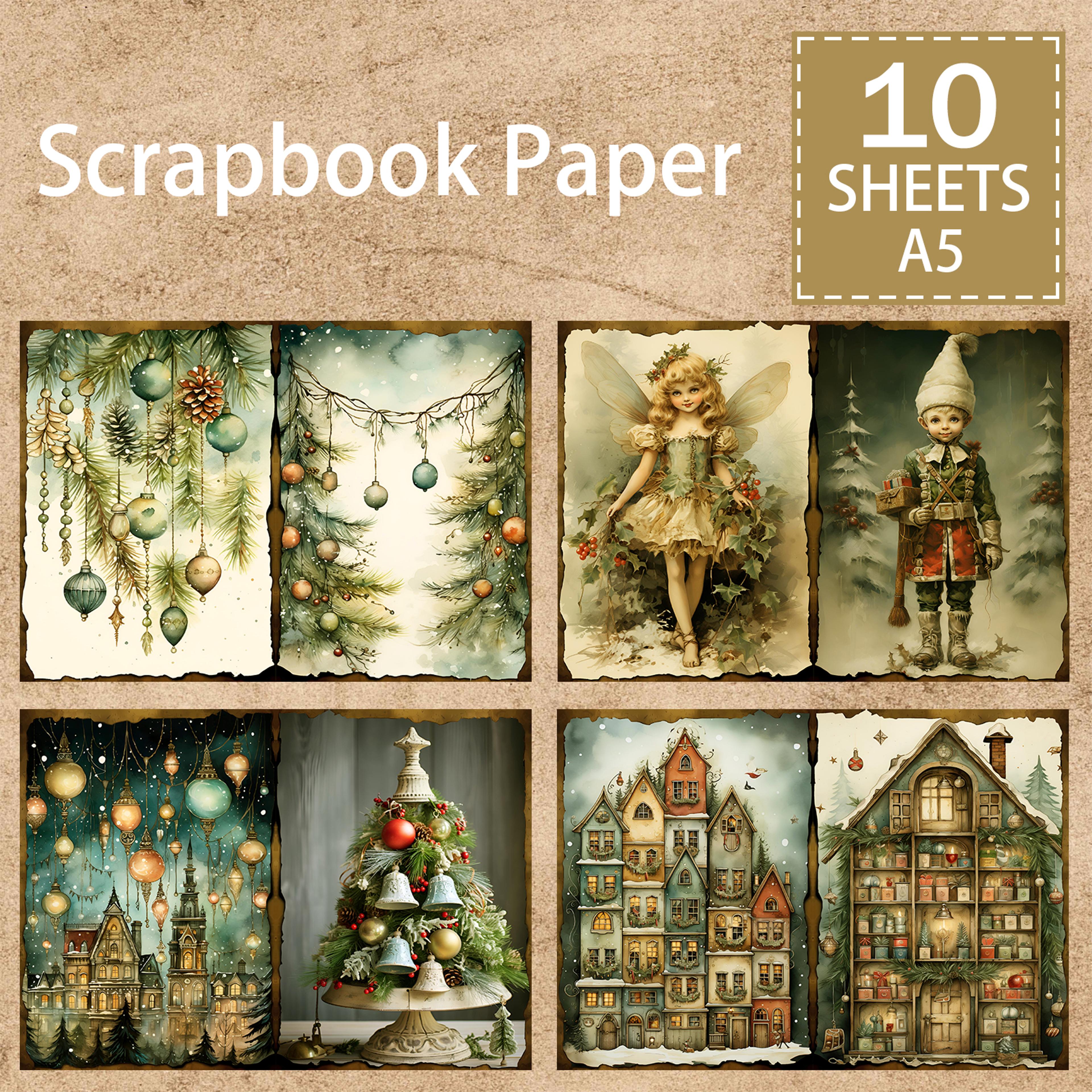 christmas a5 sheets for children background, 10 sheets vintage grunge journal, scrapbooking planning set
