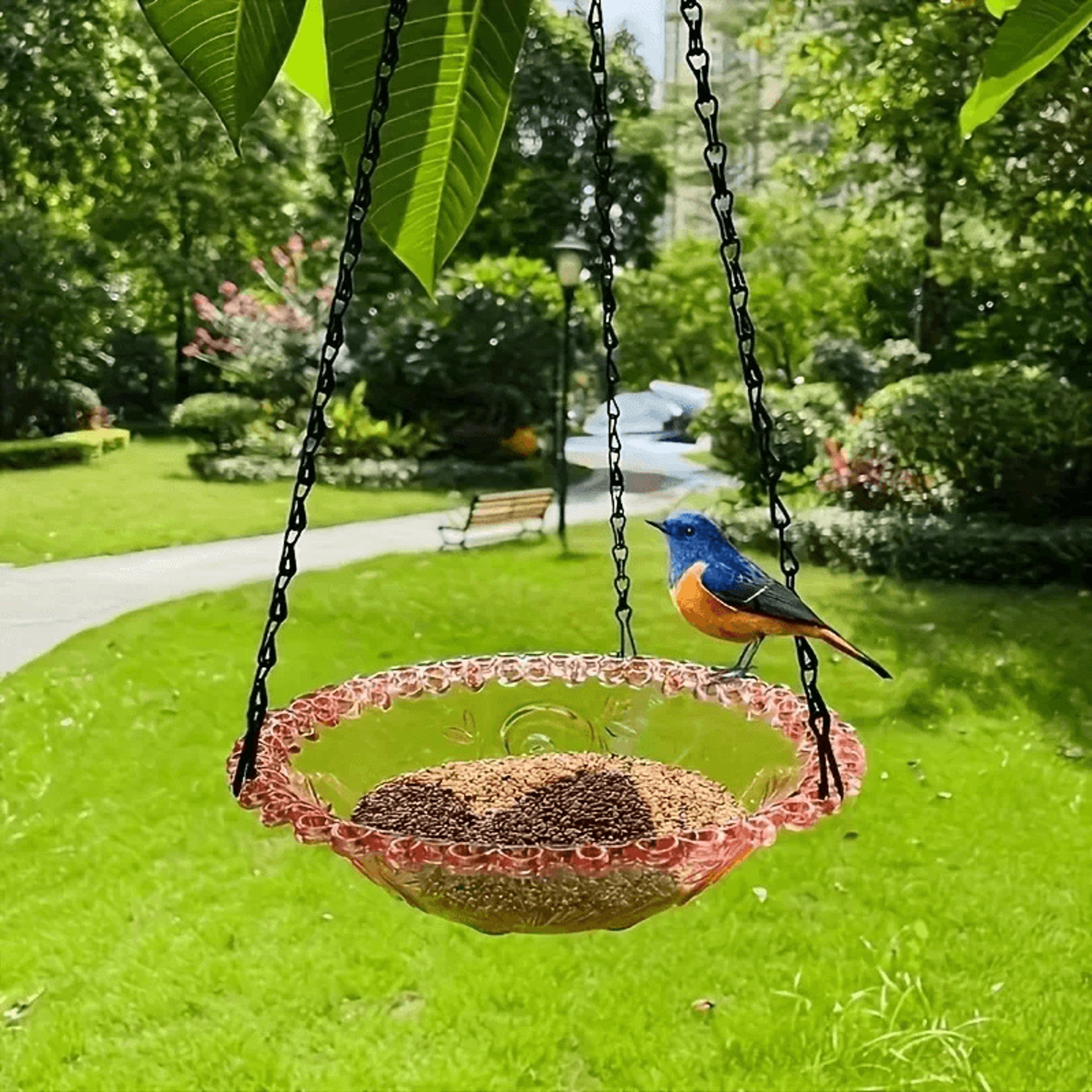 2-in-1 hanging bird bath and feeder, colorful flower shape for attracting hummingbirds to your garden and yard